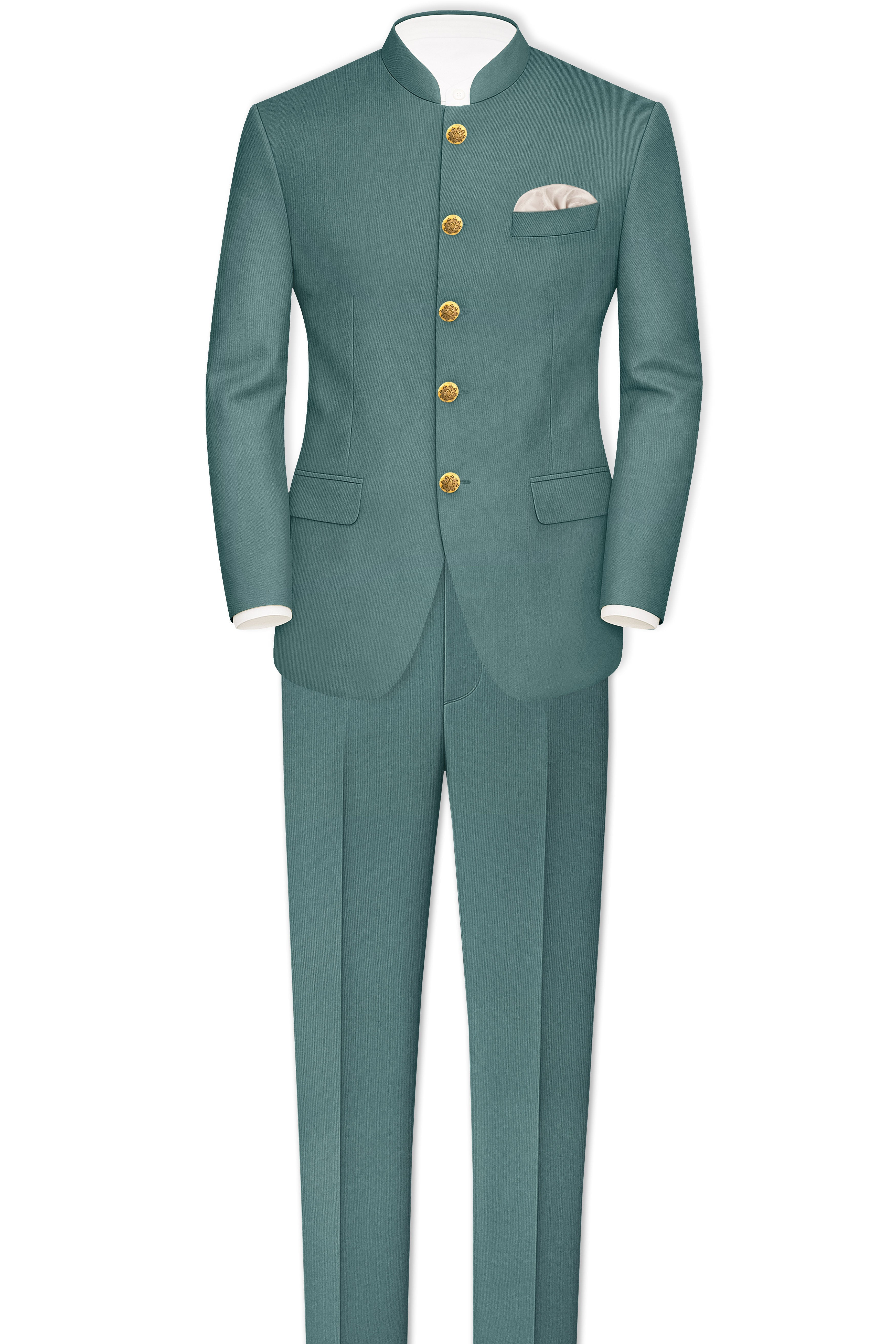Travliam-William Green Wool Rich Bandhgala Stretchable Traveler Blazer