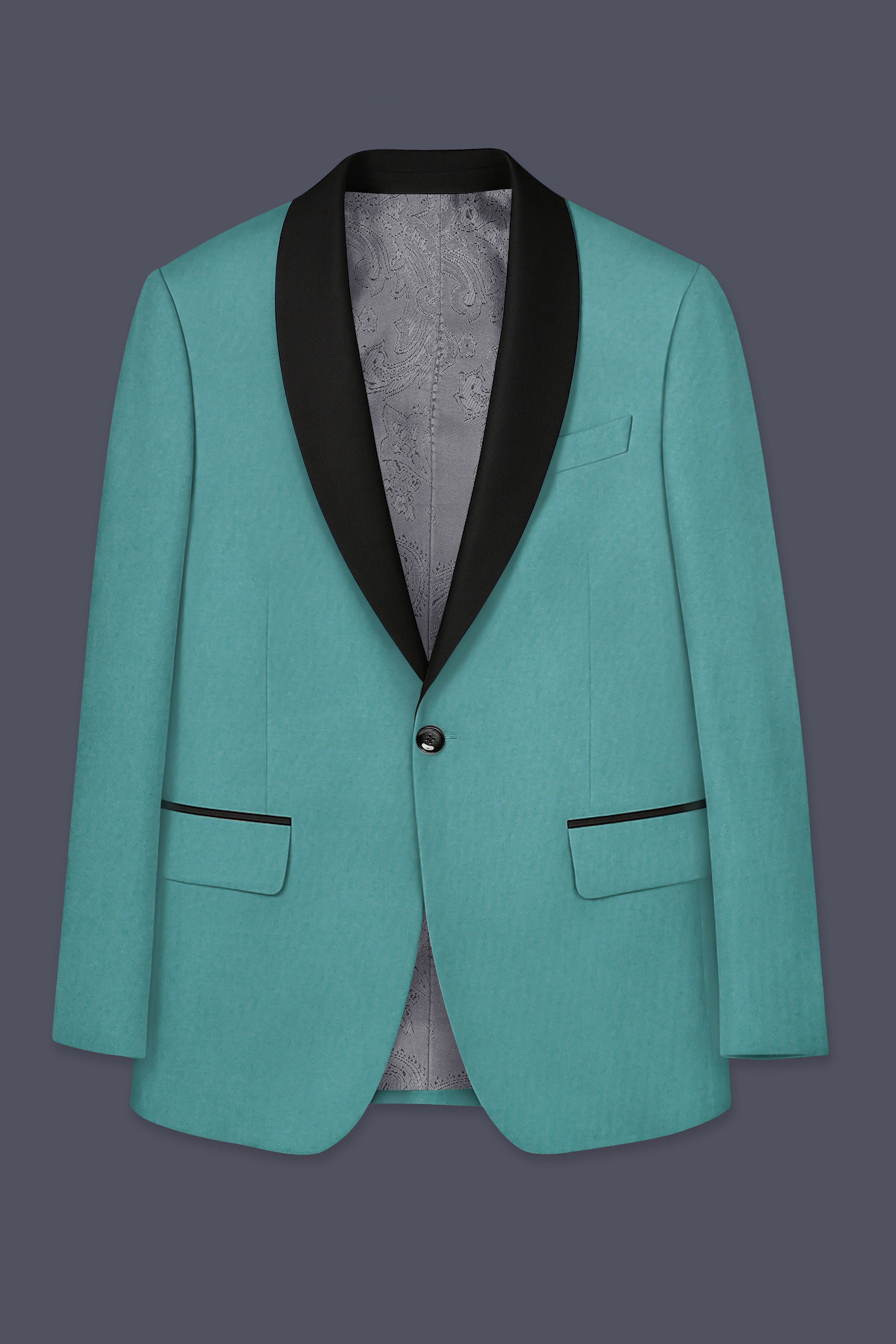 Travirid-Gothic Green Wool Rich Stretchable Traveler Tuxedo Blazer