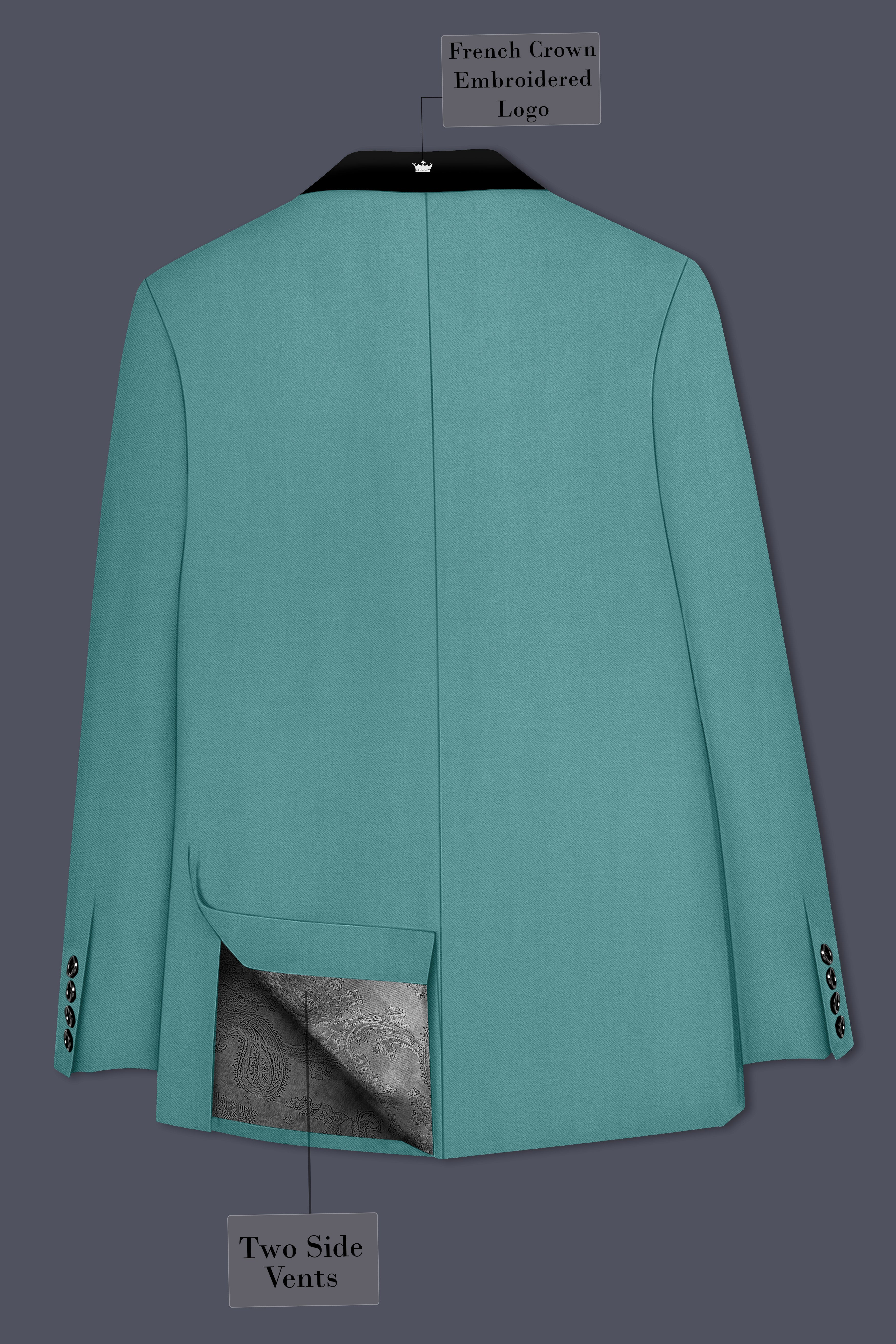 Travirid-Gothic Green Wool Rich Stretchable Traveler Tuxedo Blazer
