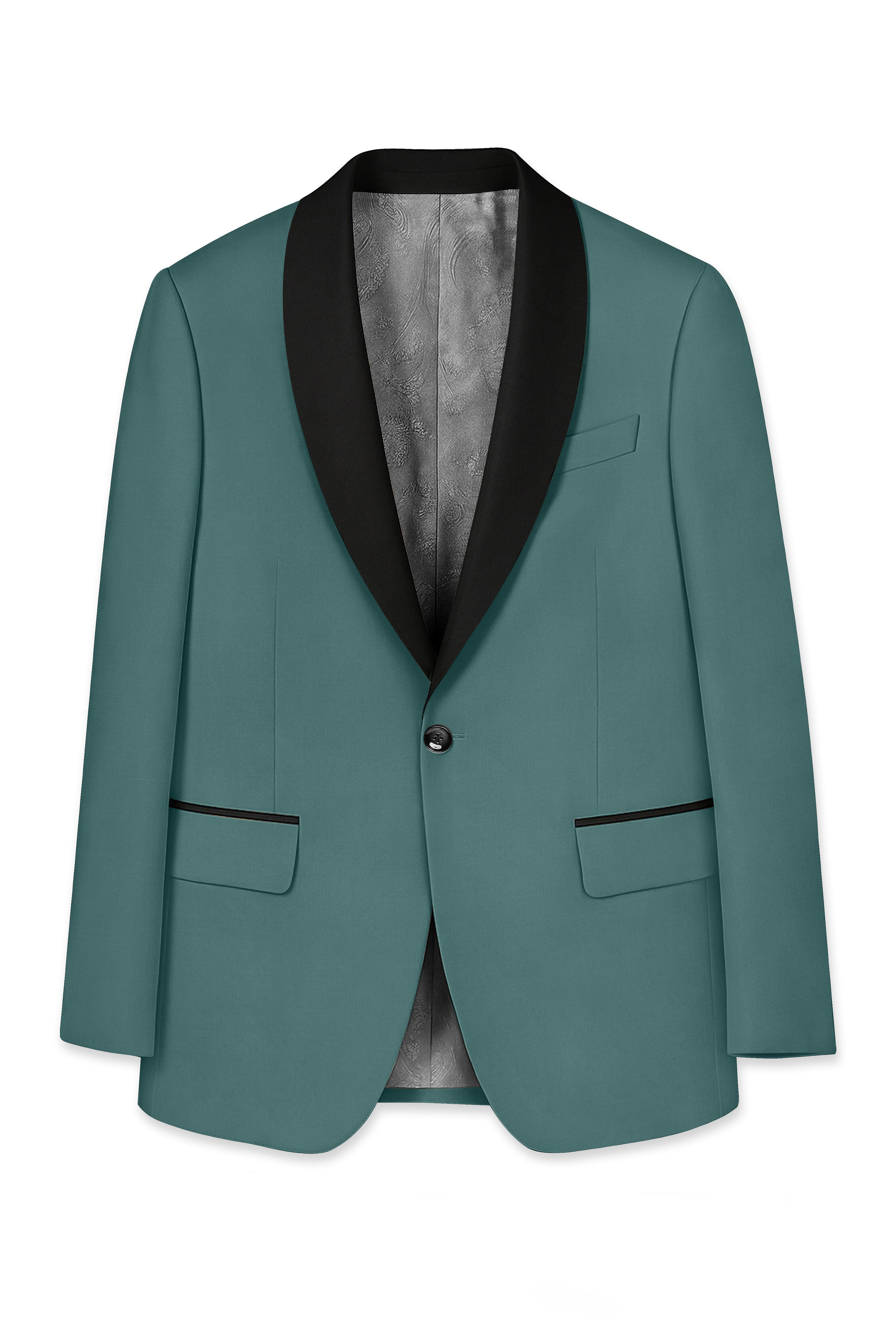 Travliam-William Green Wool Rich Stretchable Traveler Tuxedo Blazer