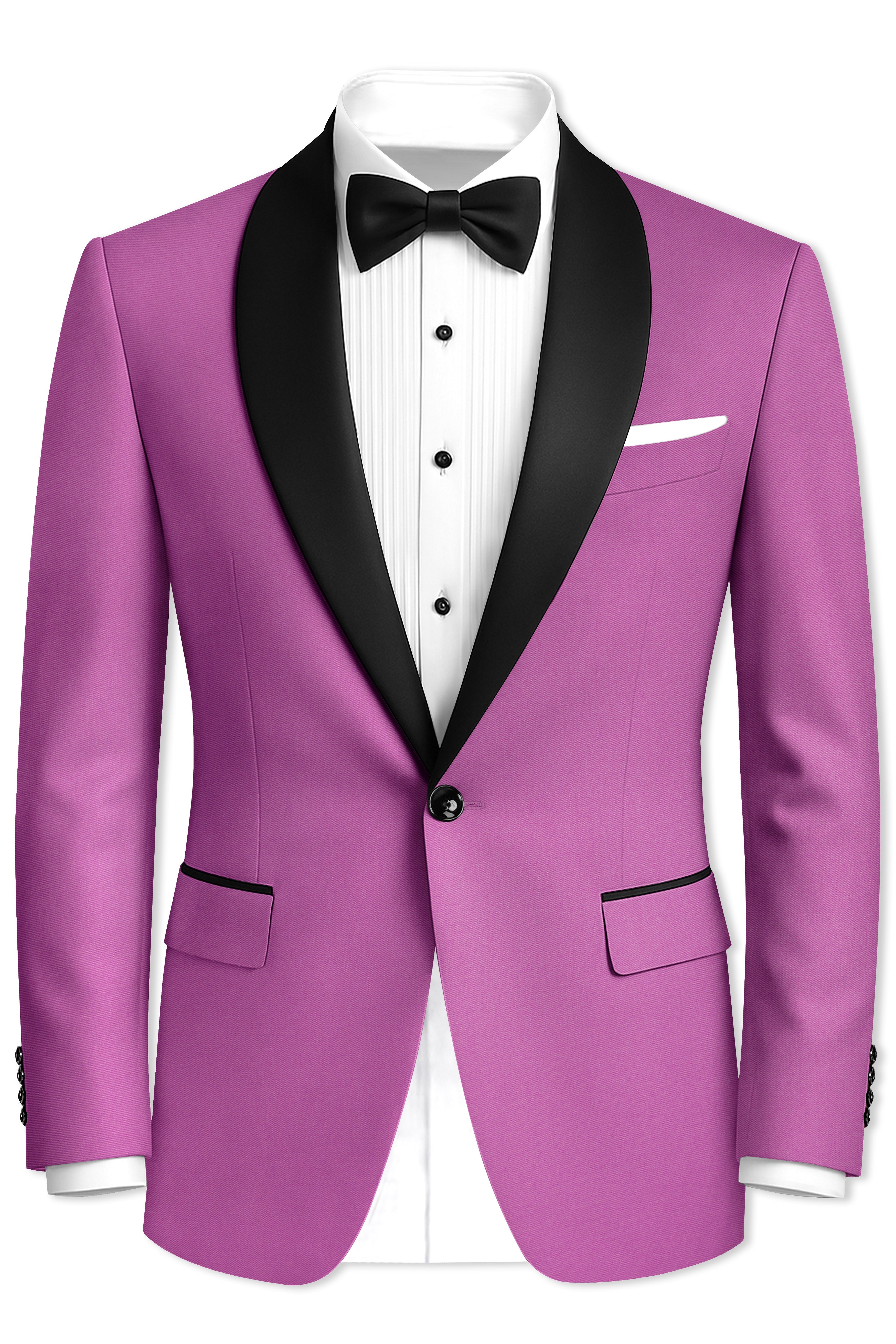 Rosvoy-Trendy Pink Wool Rich Stretchable Traveler Tuxedo Blazer