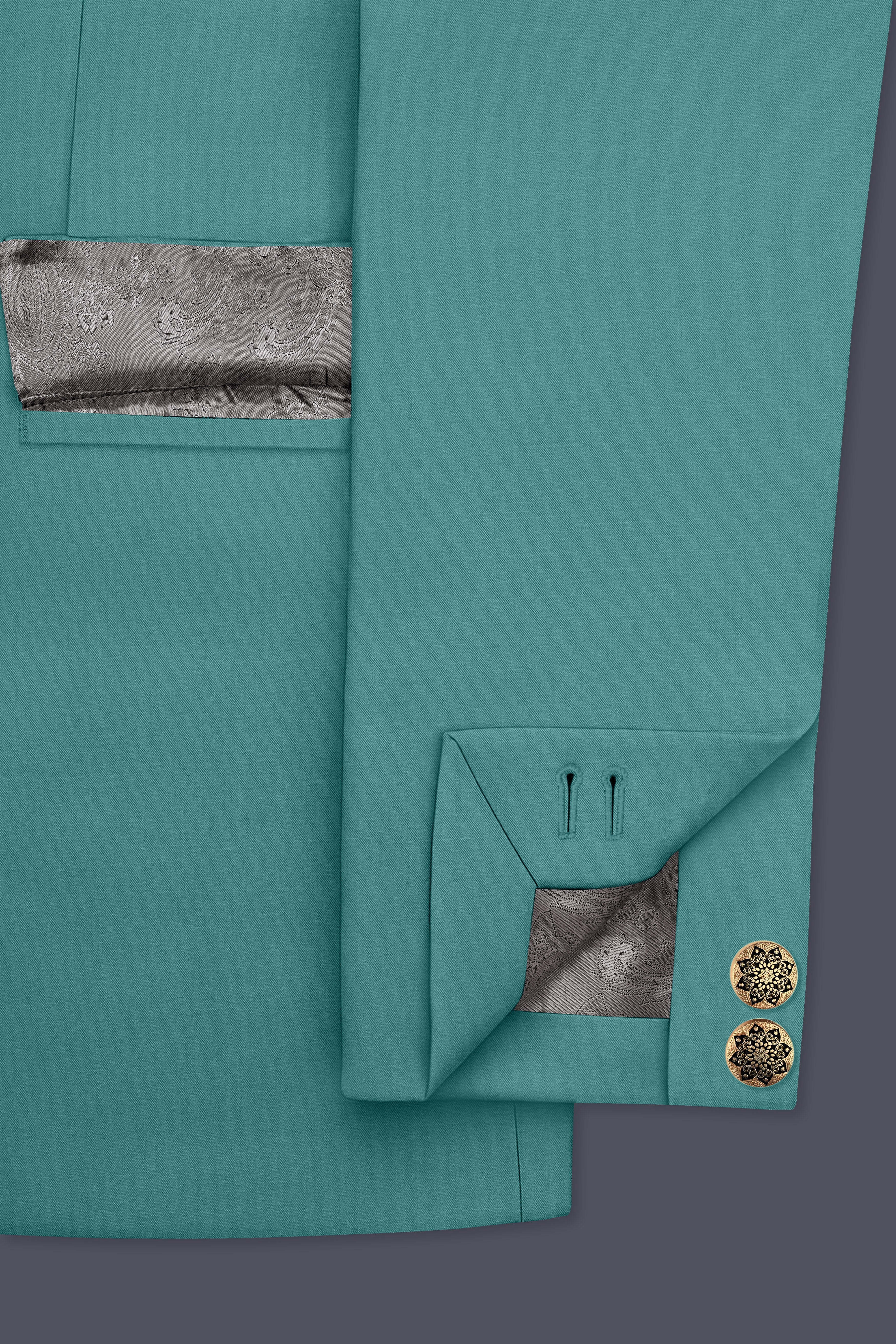 Travirid-Gothic Green Wool Rich Cross Placket Bandhgala Stretchable Traveler Blazer