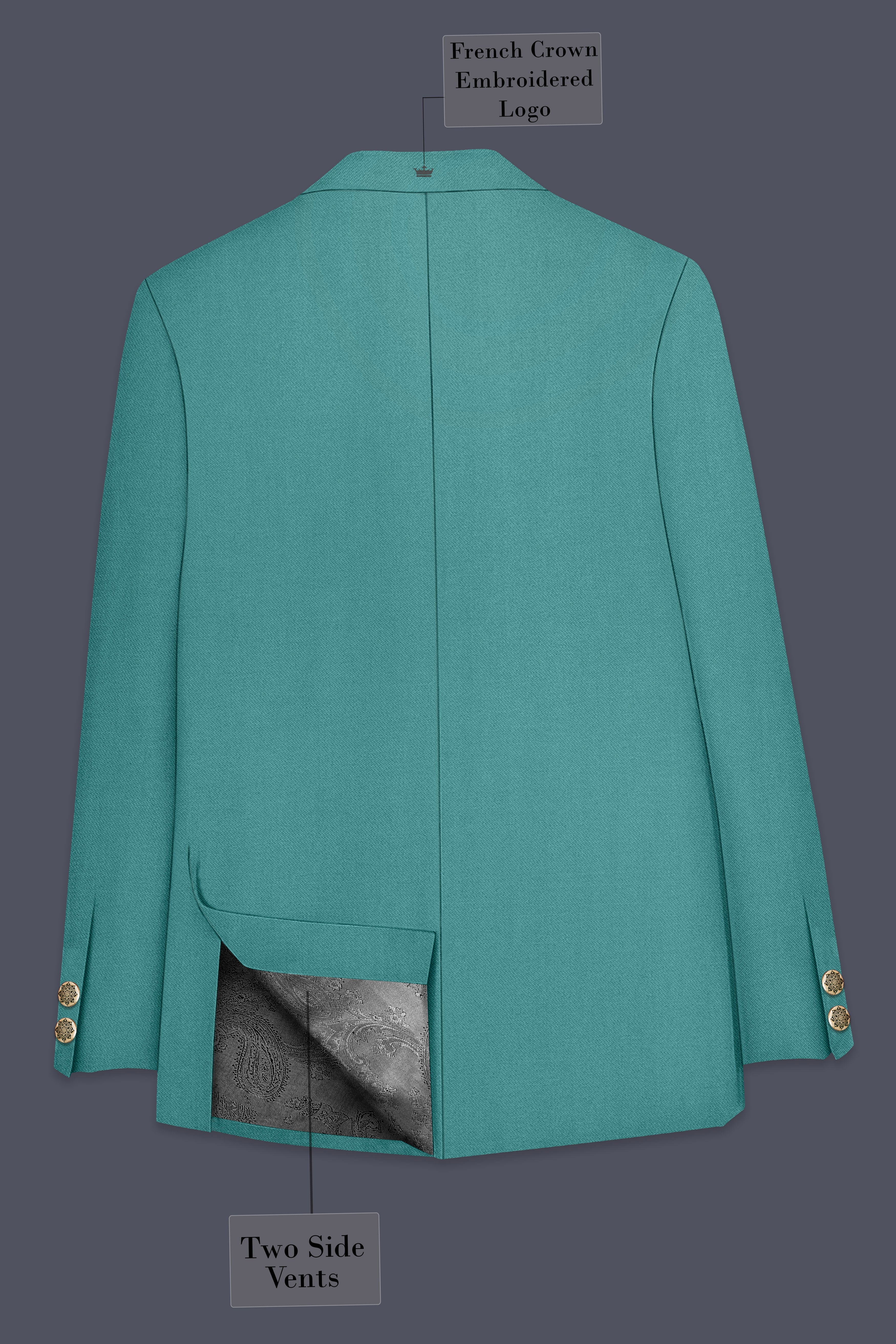 Travirid-Gothic Green Wool Rich Cross Placket Bandhgala Stretchable Traveler Blazer