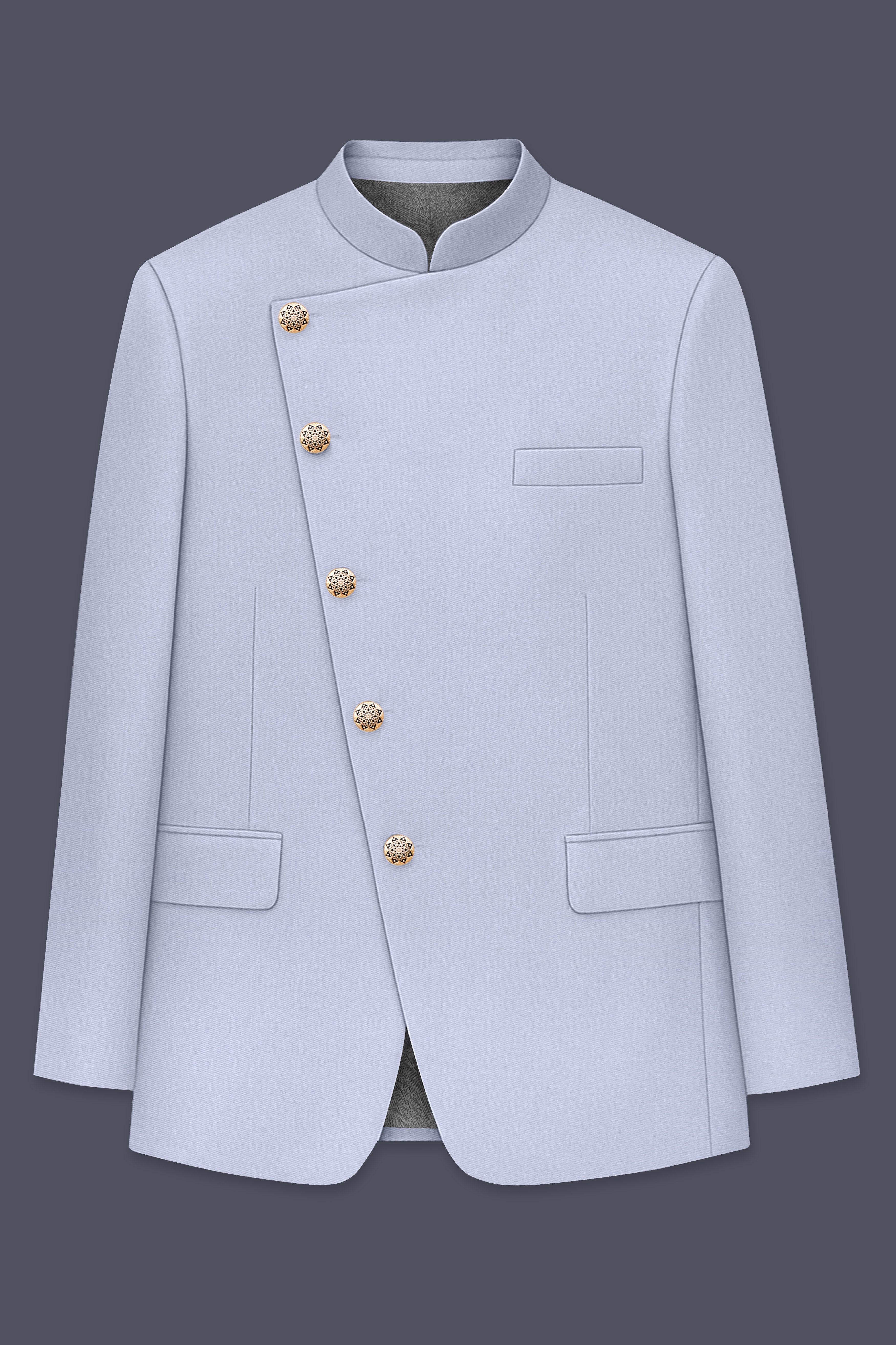 Silgrove-Loblolly Gray Wool Rich Cross Placket Bandhgala Stretchable Traveler Blazer