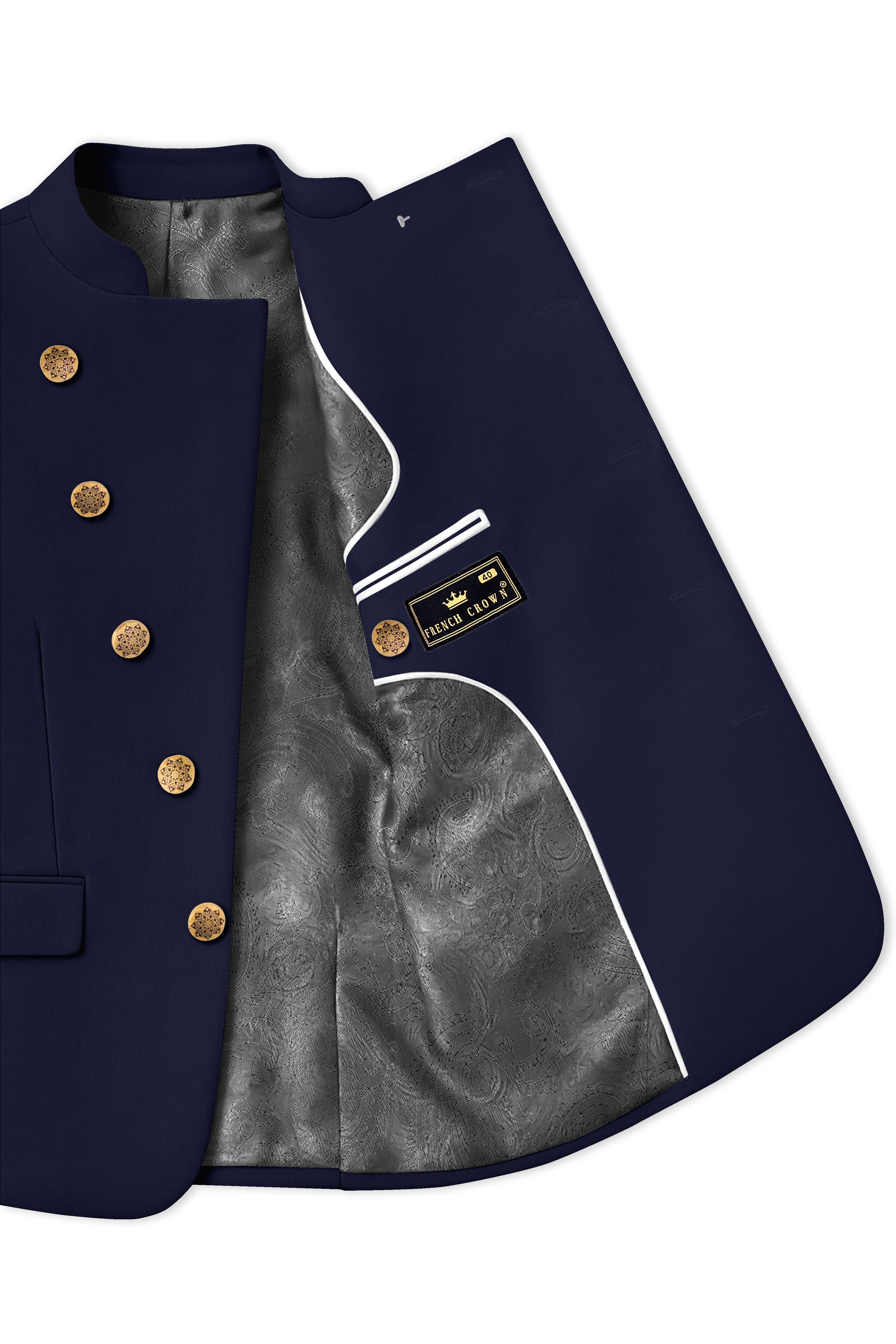 Azurion-Royal Blue Wool Rich Cross Placket Bandhgala Blazer