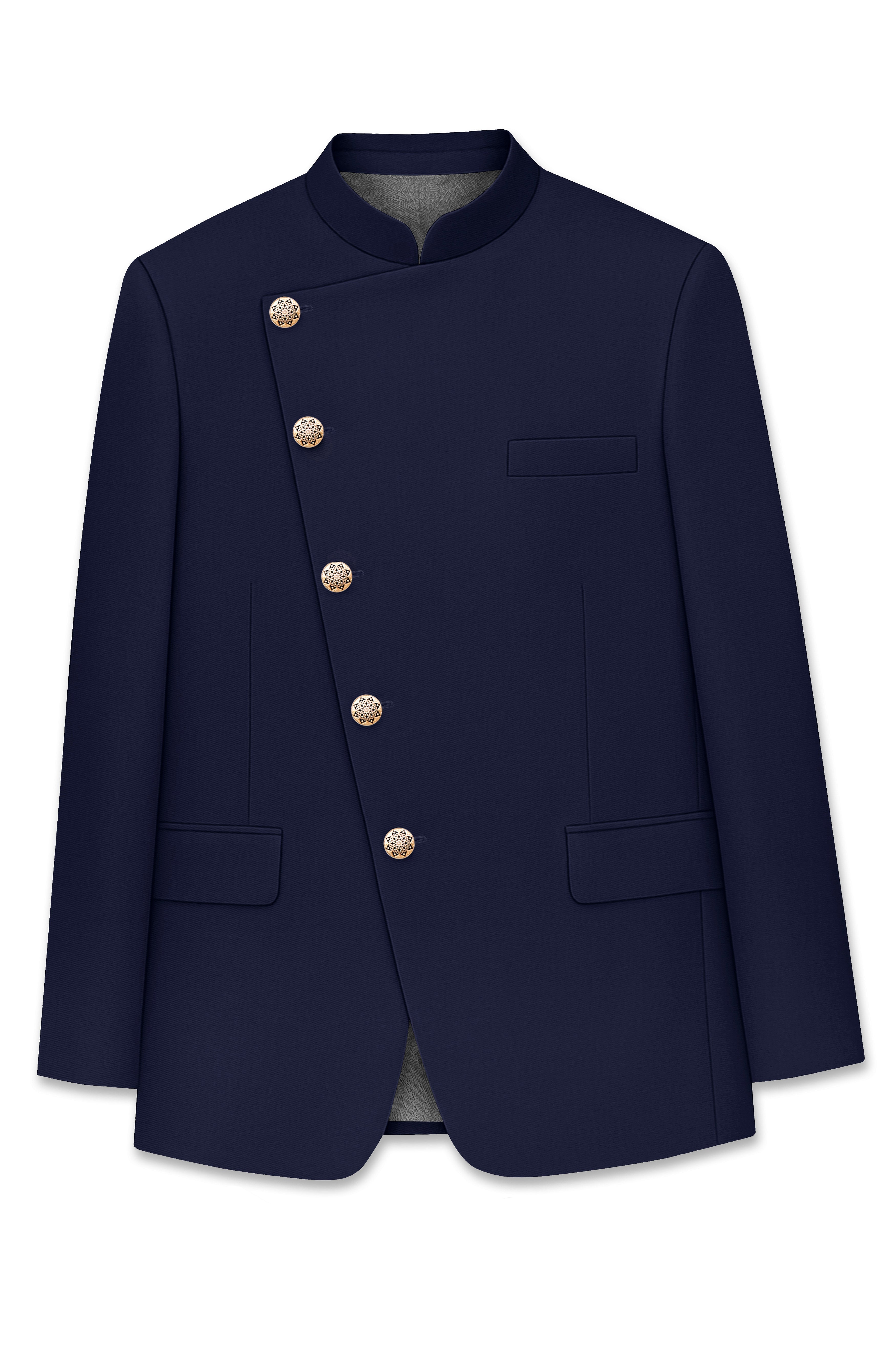 Azurion-Royal Blue Wool Rich Cross Placket Bandhgala Blazer