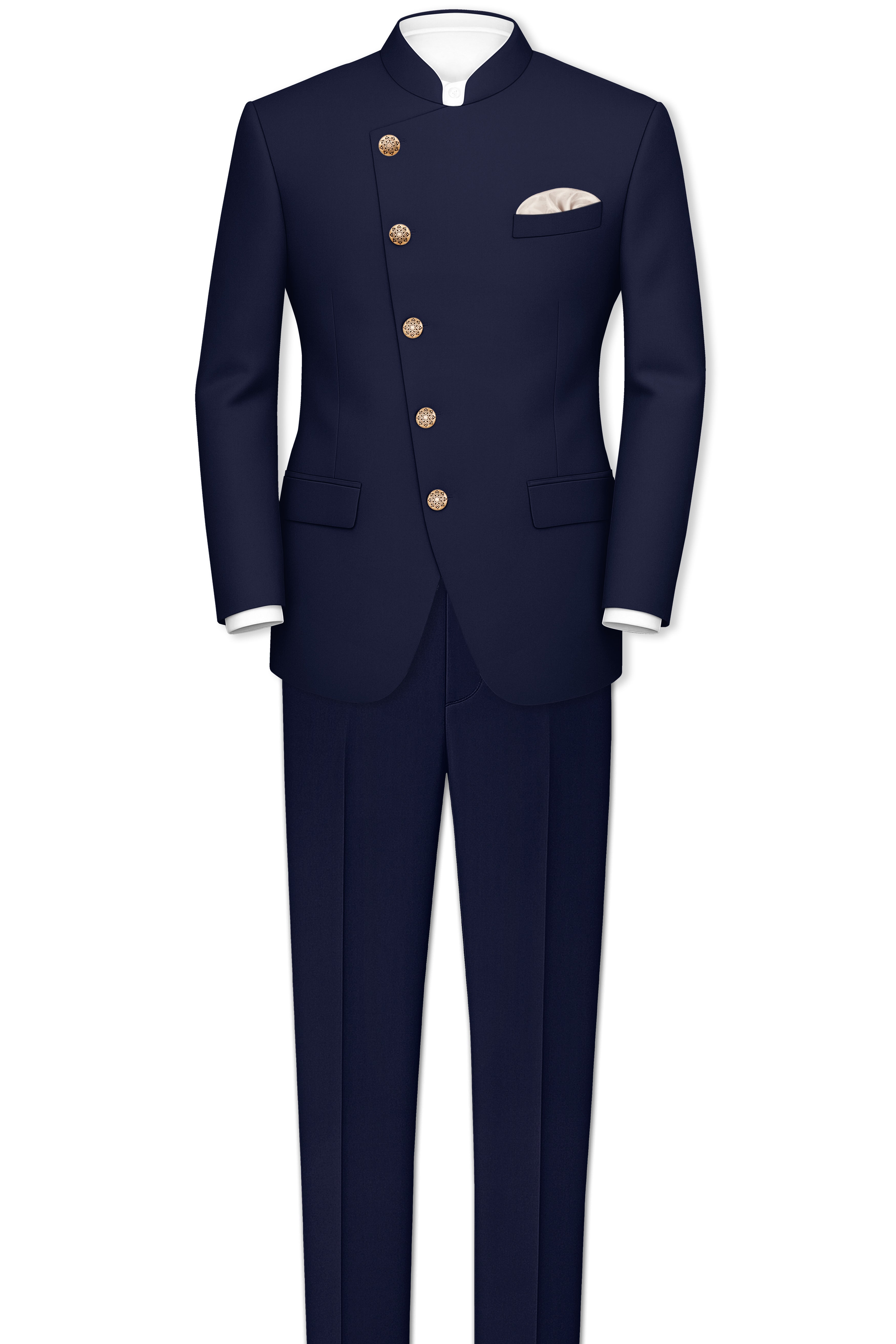 Azurion-Royal Blue Wool Rich Cross Placket Bandhgala Blazer