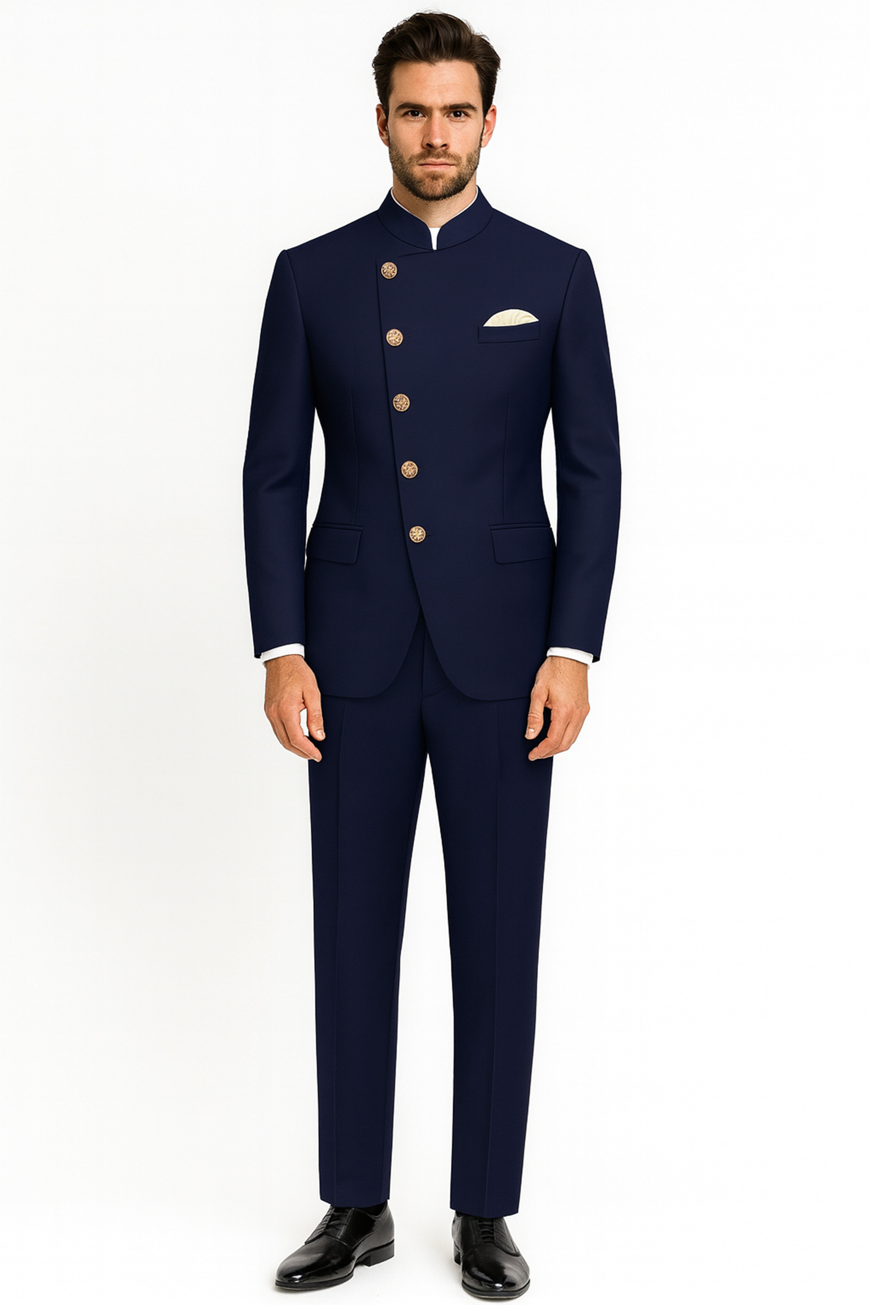 Azurion-Royal Blue Wool Rich Cross Placket Bandhgala Blazer