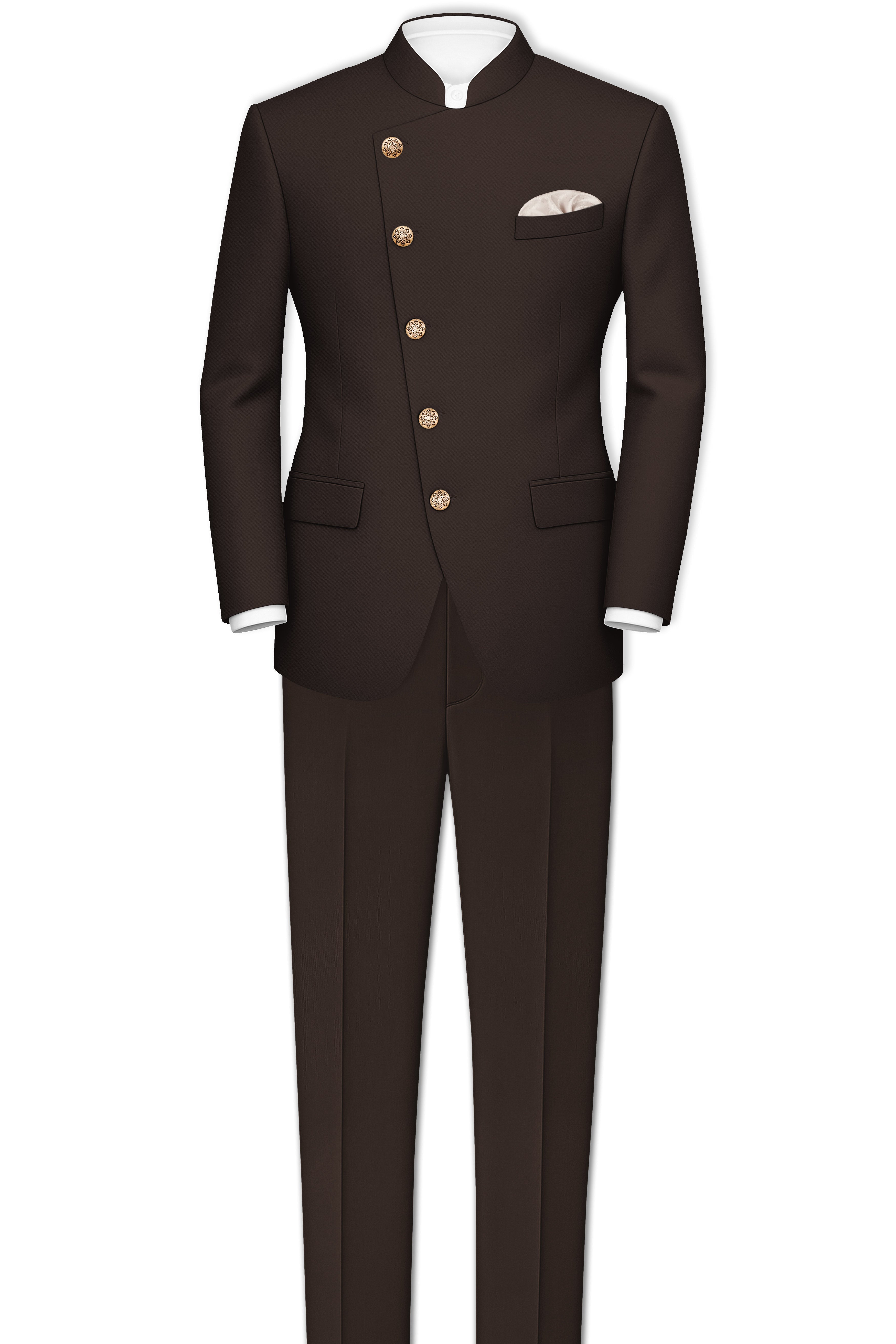 Moirayn-Eclipse Brown Wool Rich Cross Placket Bandhgala Blazer