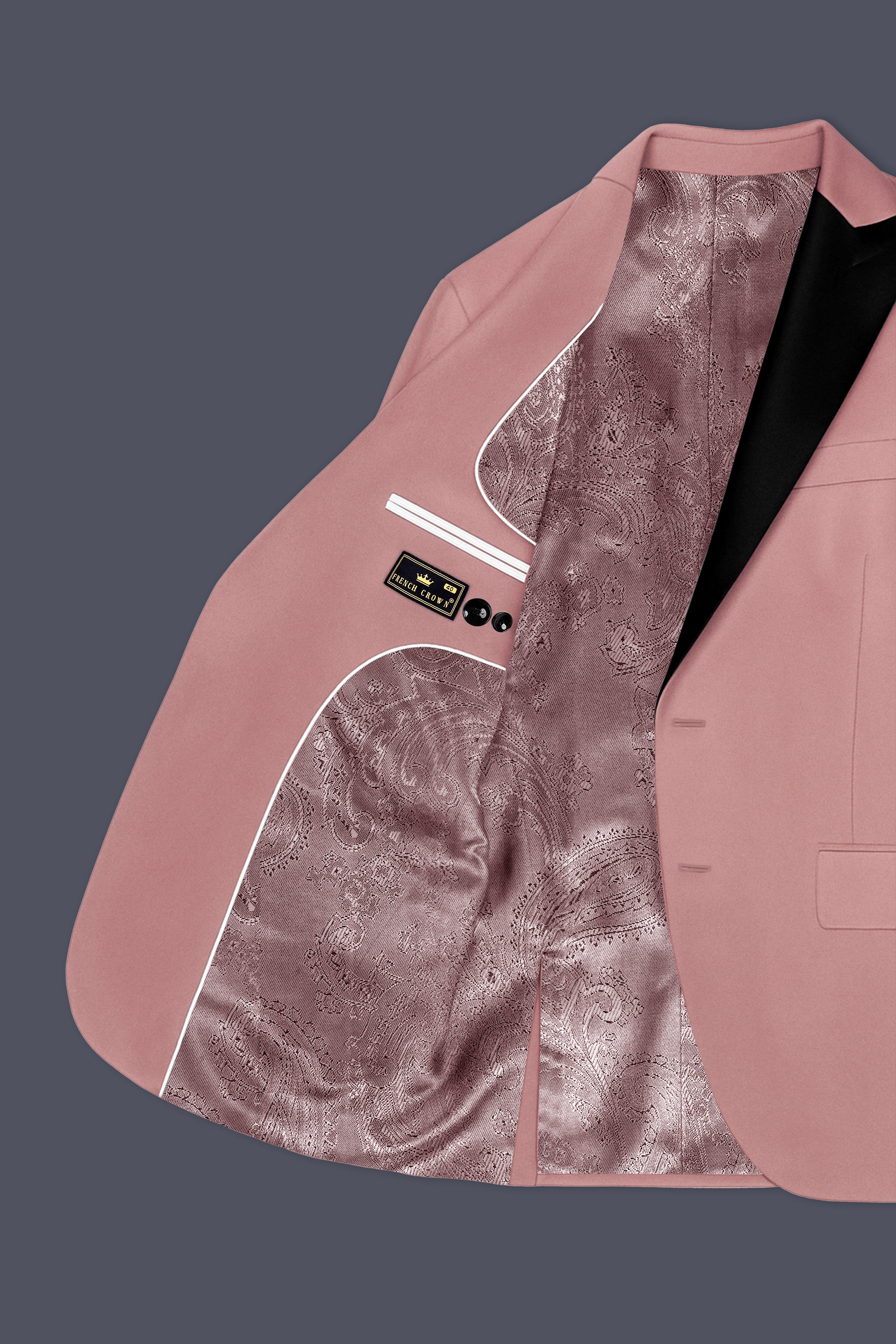 Rosivell-Oriental Peach Velvet Peak Lapel Tuxedo Blazer