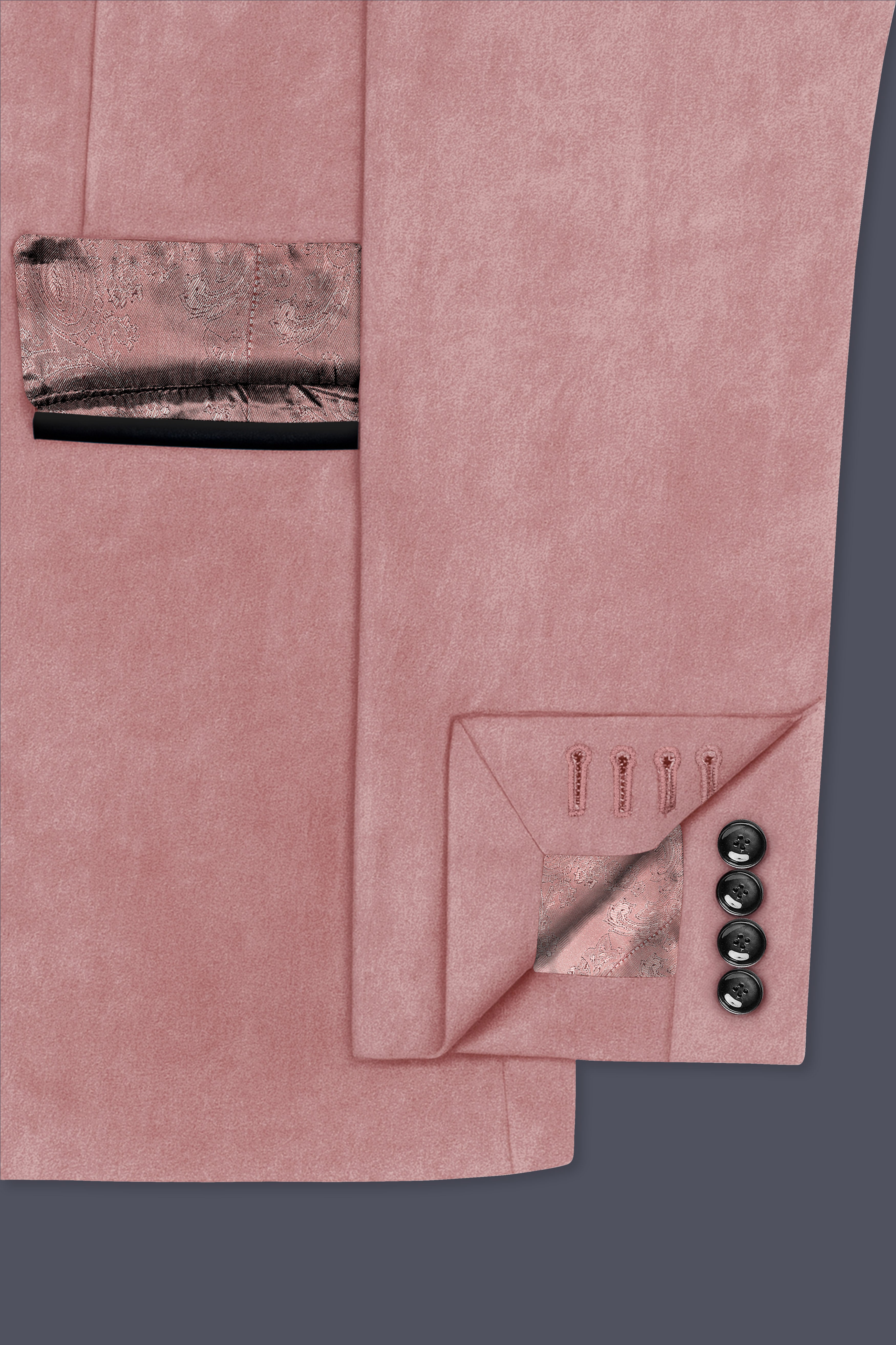Rosivell-Oriental Peach Velvet Peak Lapel Tuxedo Blazer