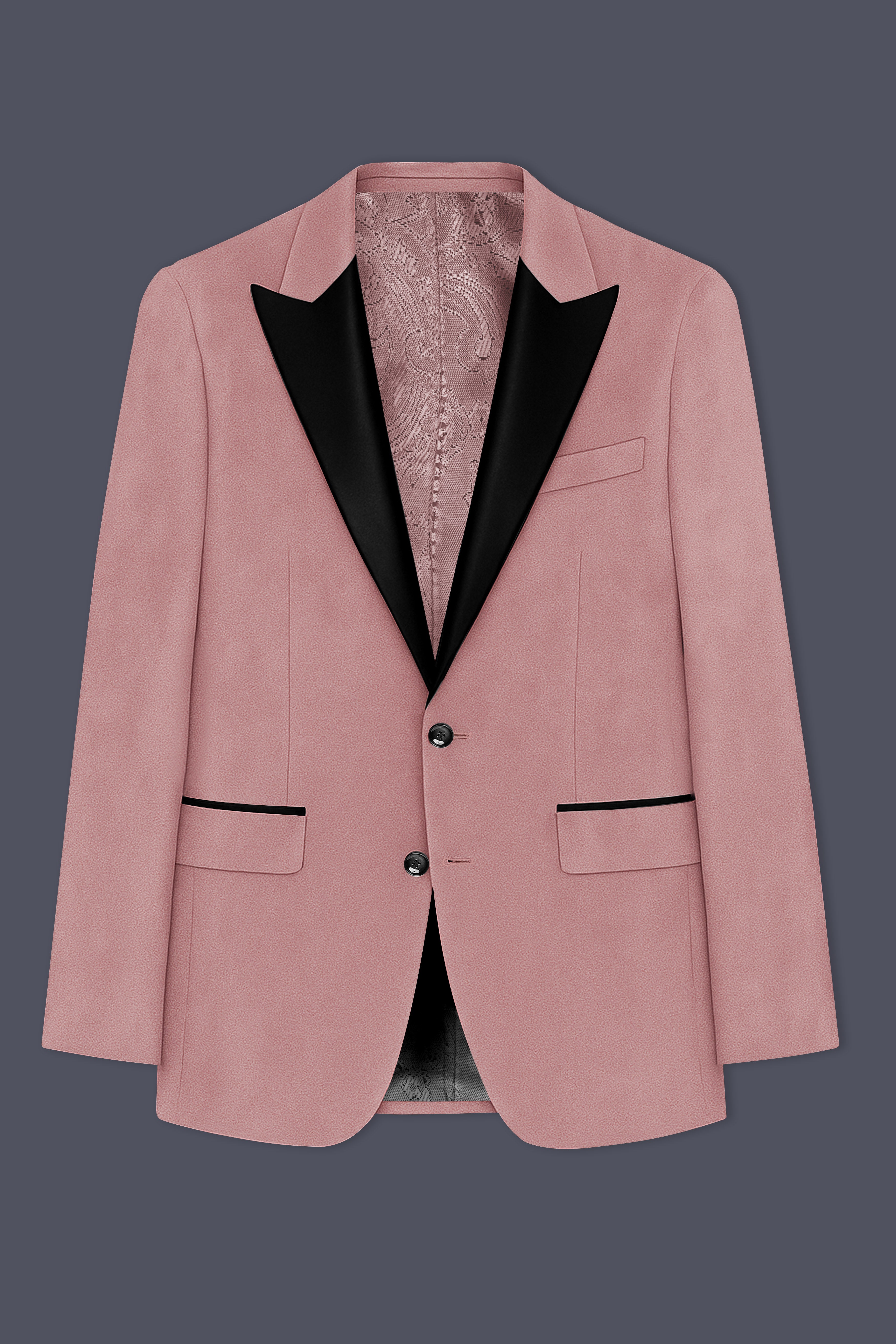 Rosivell-Oriental Peach Velvet Peak Lapel Tuxedo Blazer