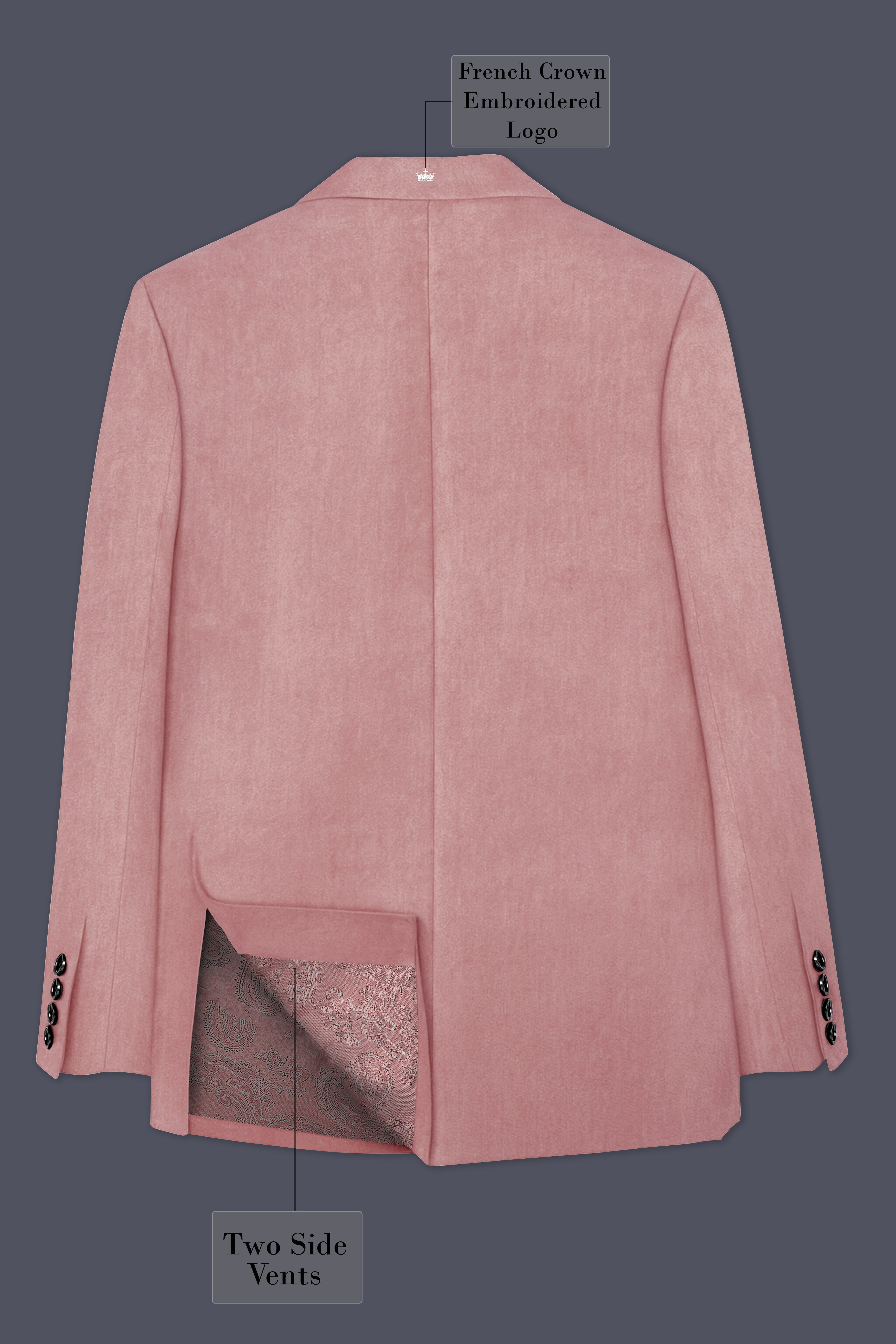 Rosivell-Oriental Peach Velvet Peak Lapel Tuxedo Blazer