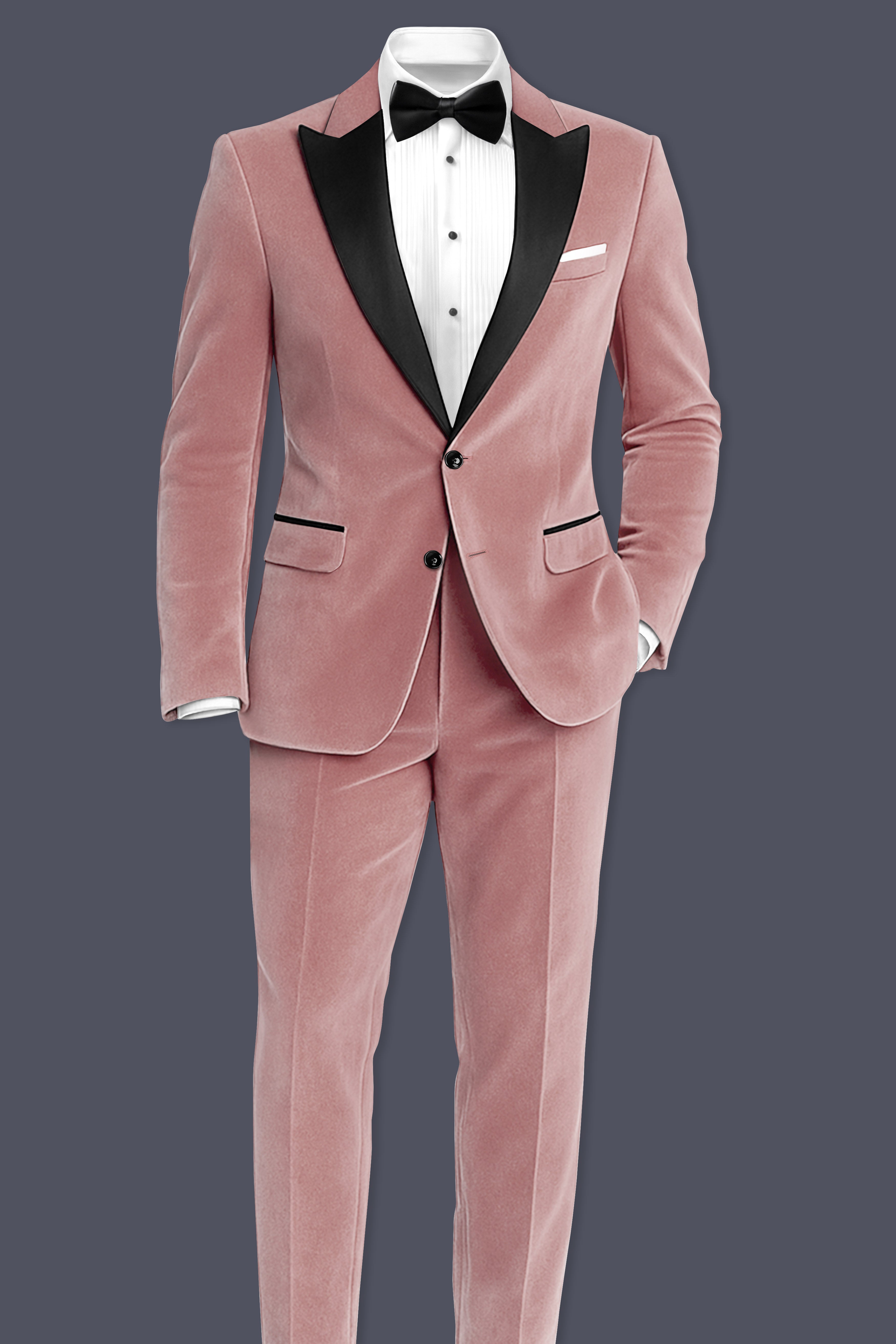 Rosivell-Oriental Peach Velvet Peak Lapel Tuxedo Blazer