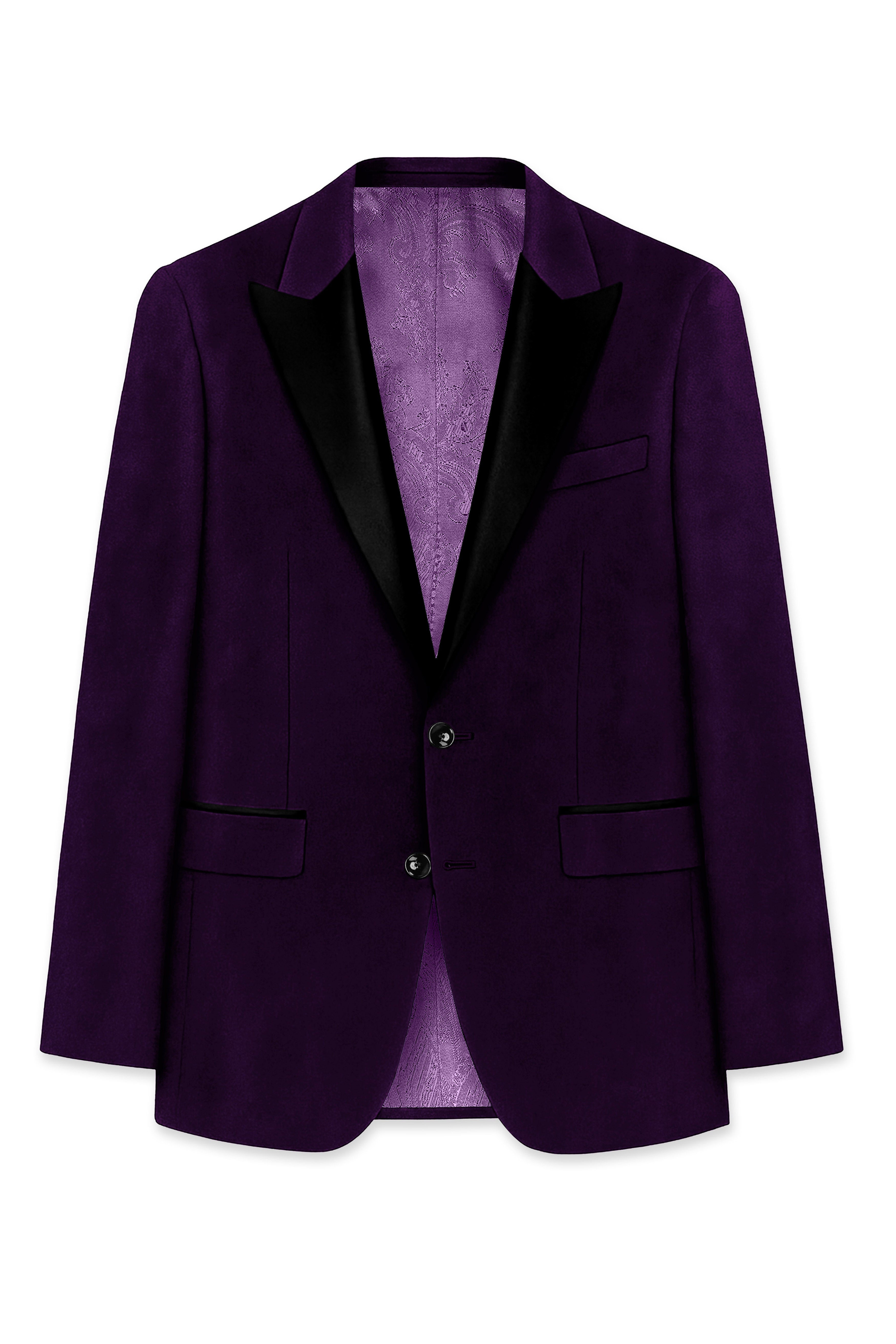 Purvella-Rasin Purple Velvet Peak Lapel Tuxedo Blazer