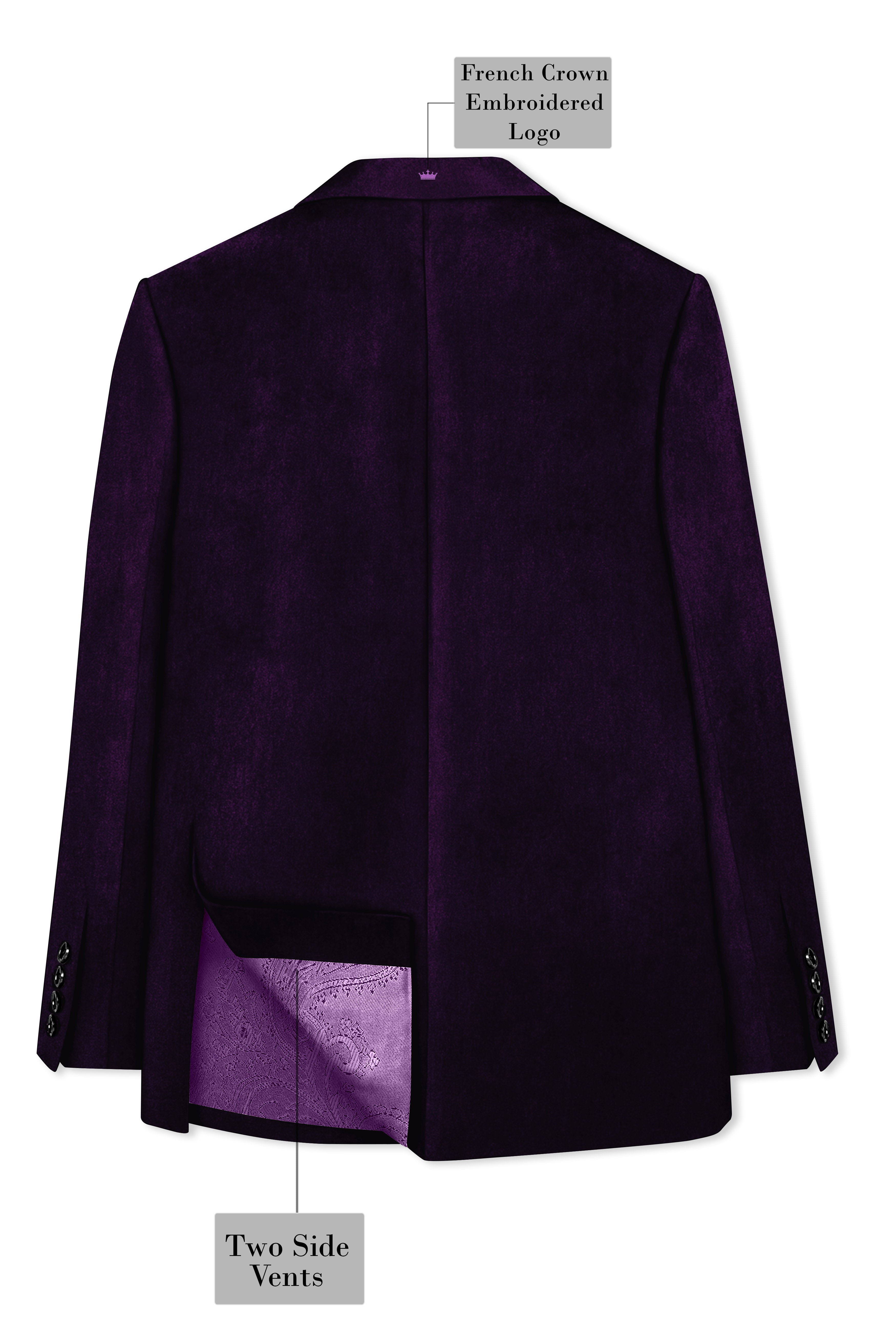 Purvella-Rasin Purple Velvet Peak Lapel Tuxedo Blazer
