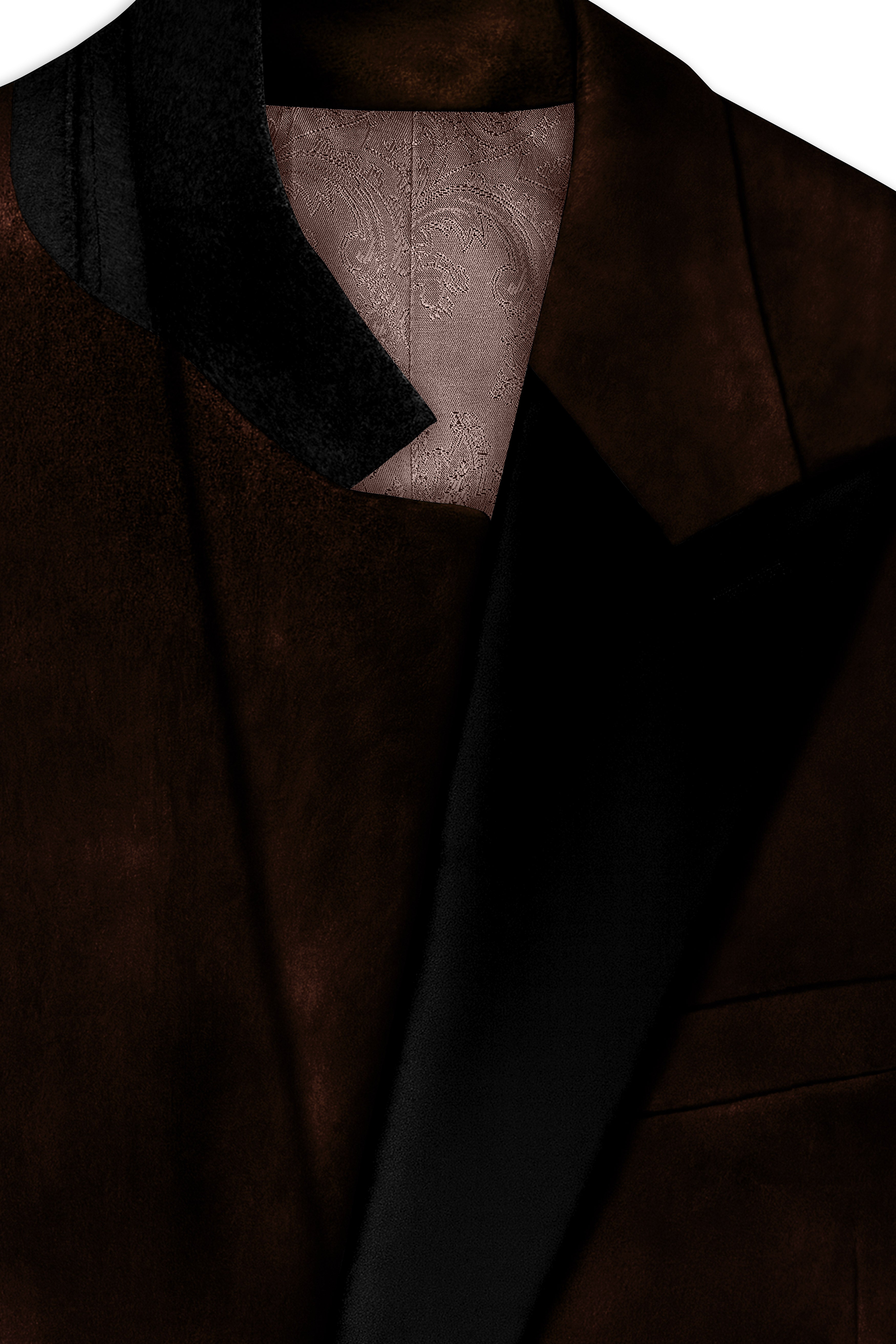 Fumivell-Asphalt Brown Velvet Peak Lapel Tuxedo Blazer