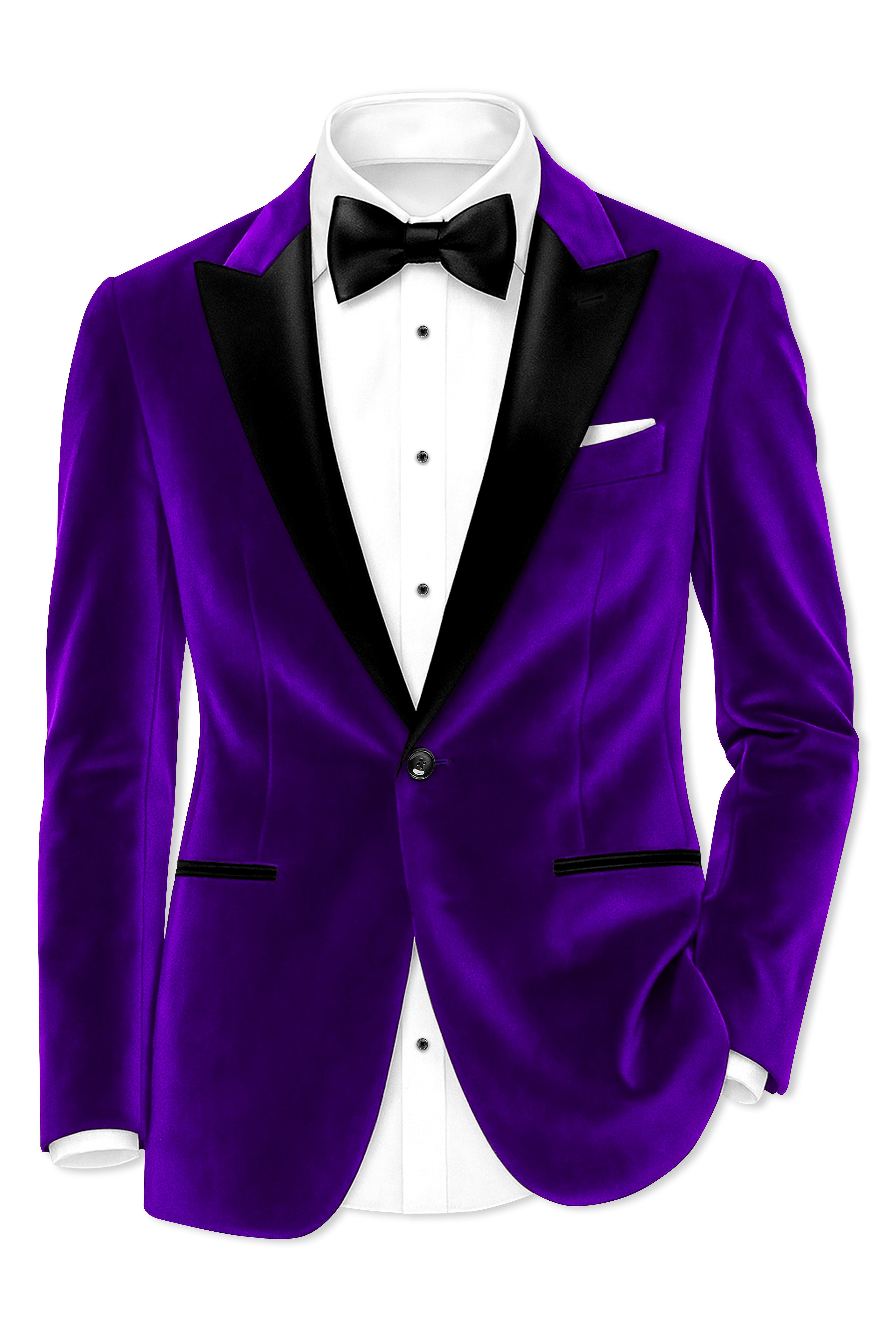 Purvion-Christalle Purple Velvet Peak Lapel Tuxedo Blazer