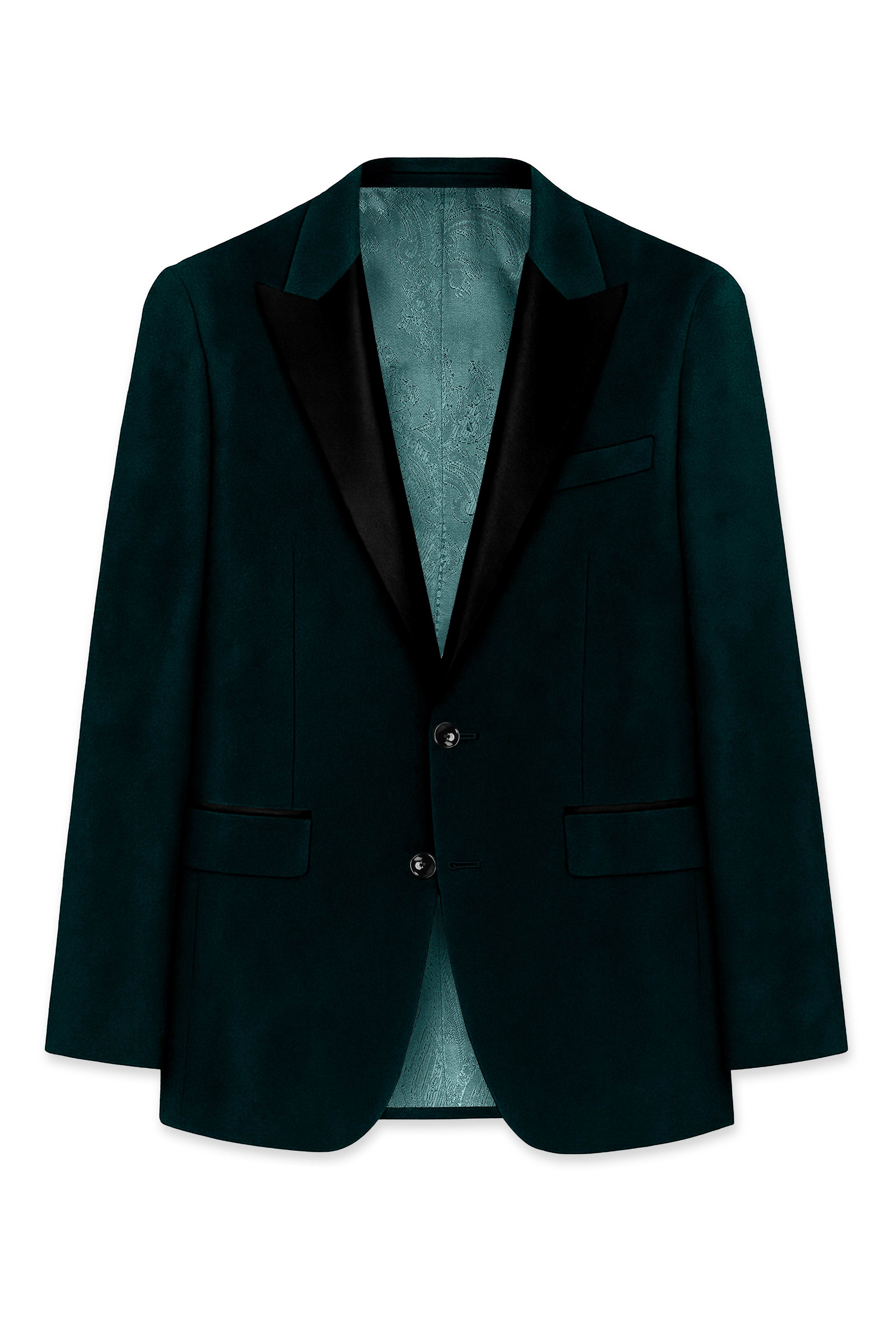 Emerivell-Burnham Green Velvet Peak Lapel Tuxedo Blazer