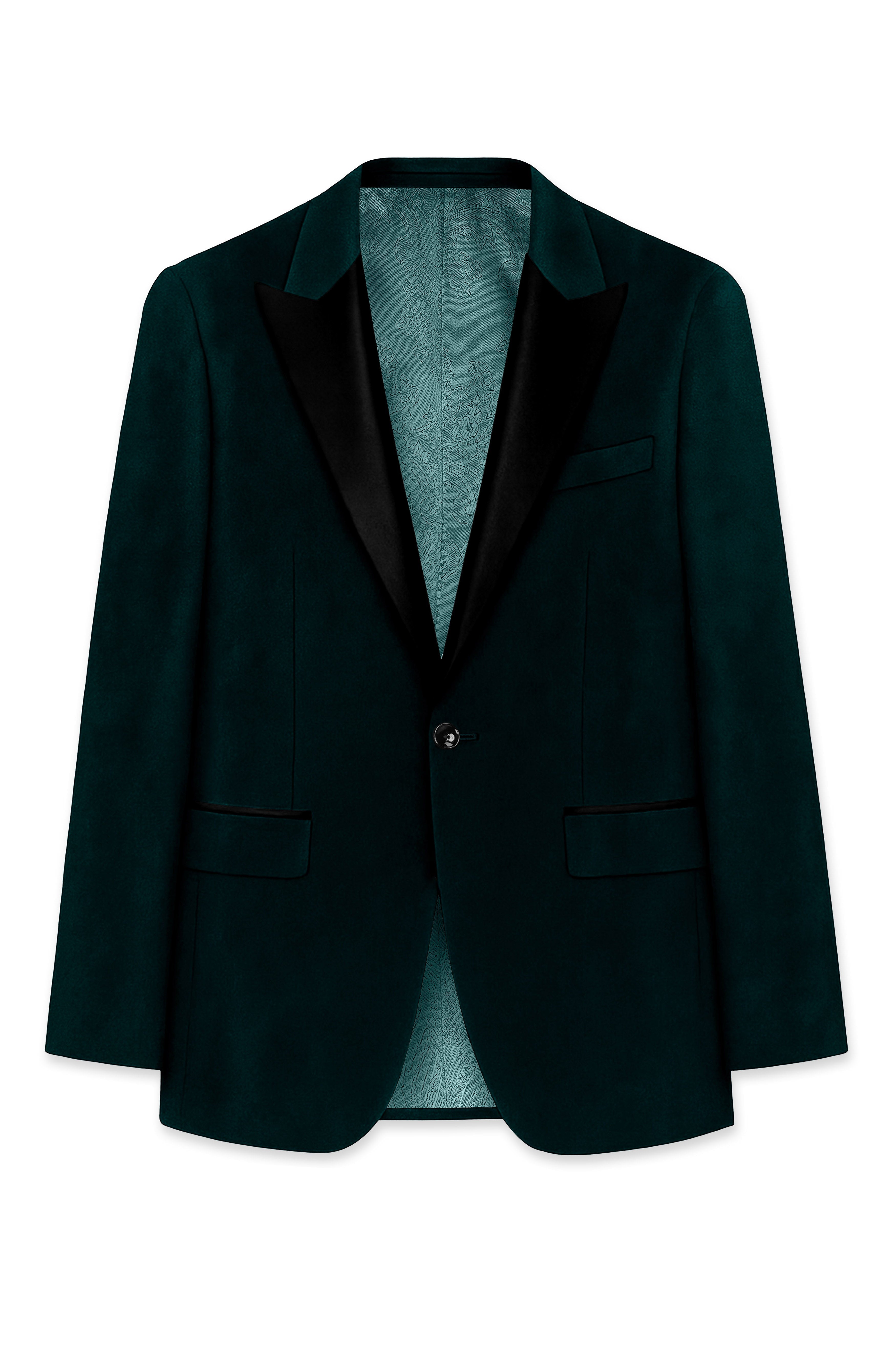 Emerivell-Burnham Green Velvet Peak Lapel Tuxedo Blazer