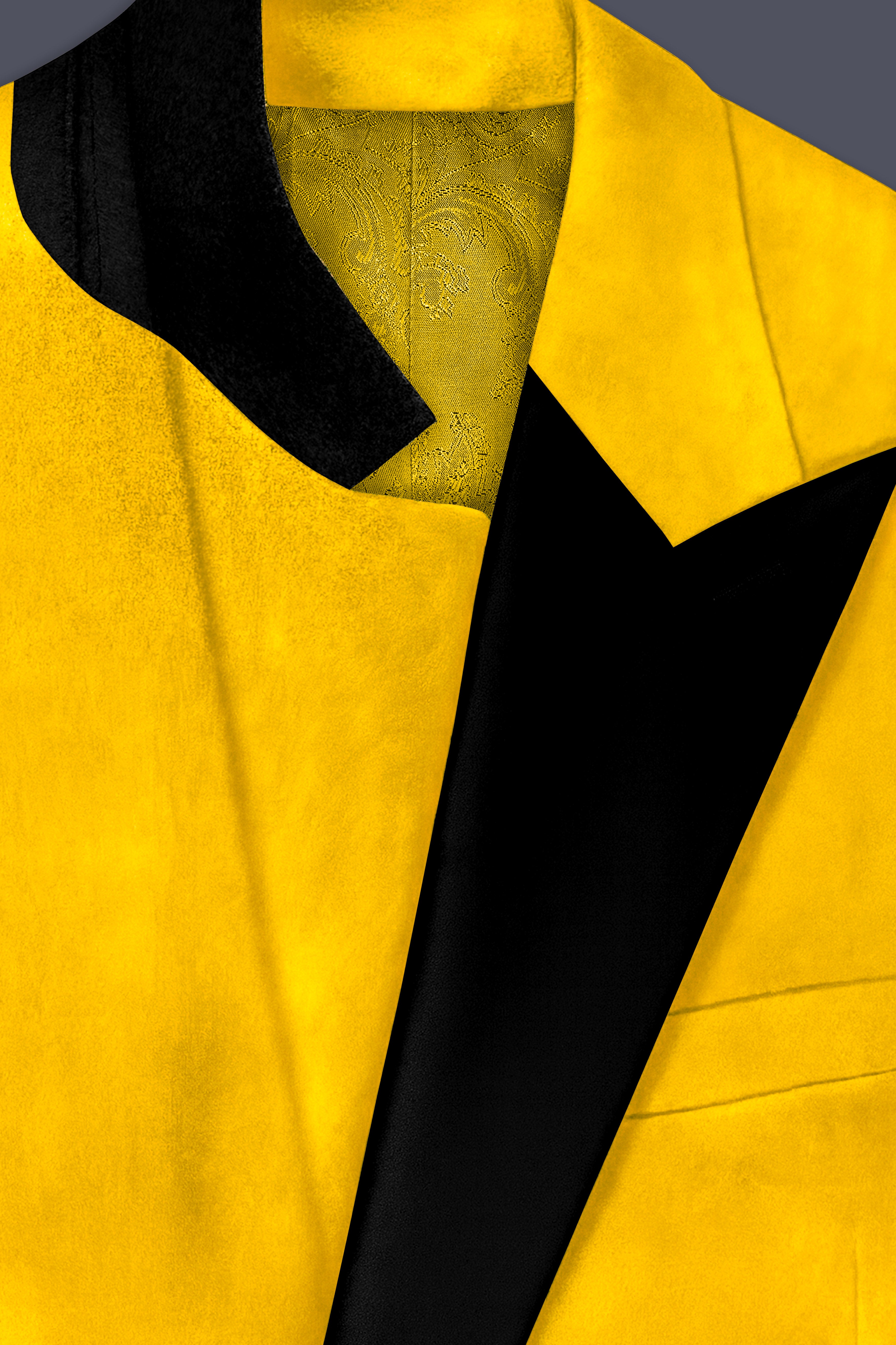 Safvell-Mustard Yellow Velvet Peak Lapel Tuxedo Blazer