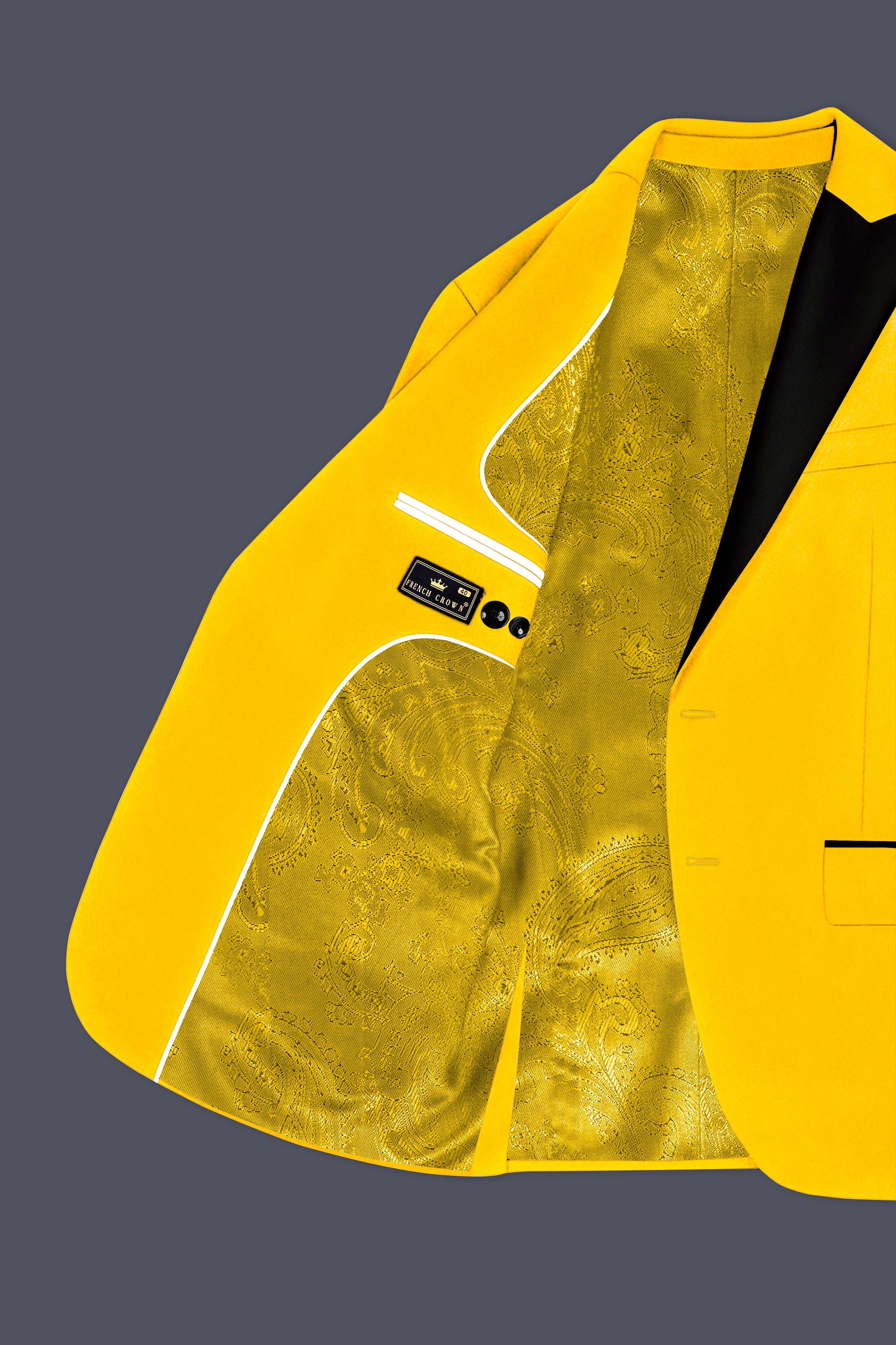 Safvell-Mustard Yellow Velvet Peak Lapel Tuxedo Blazer