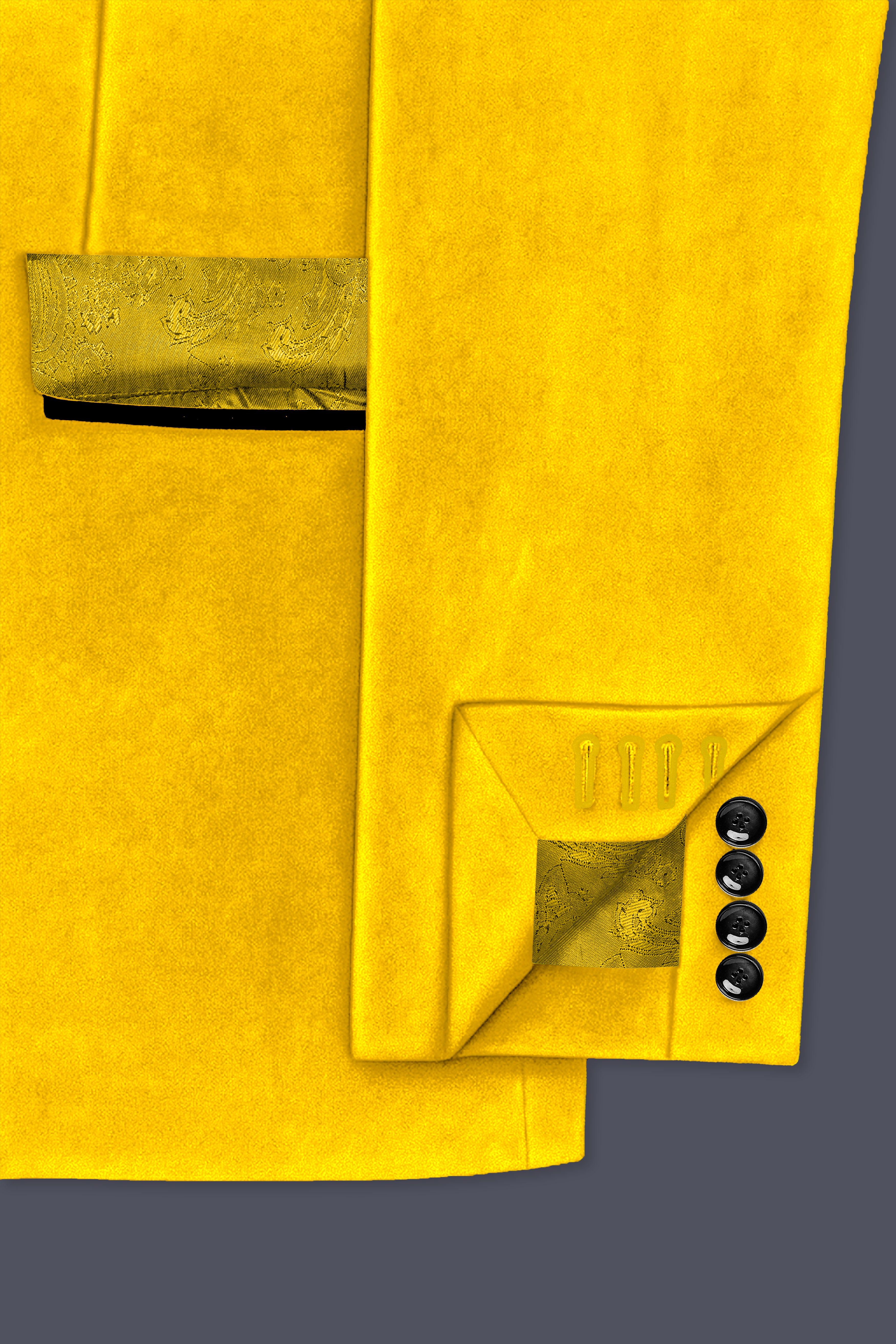 Safvell-Mustard Yellow Velvet Peak Lapel Tuxedo Blazer