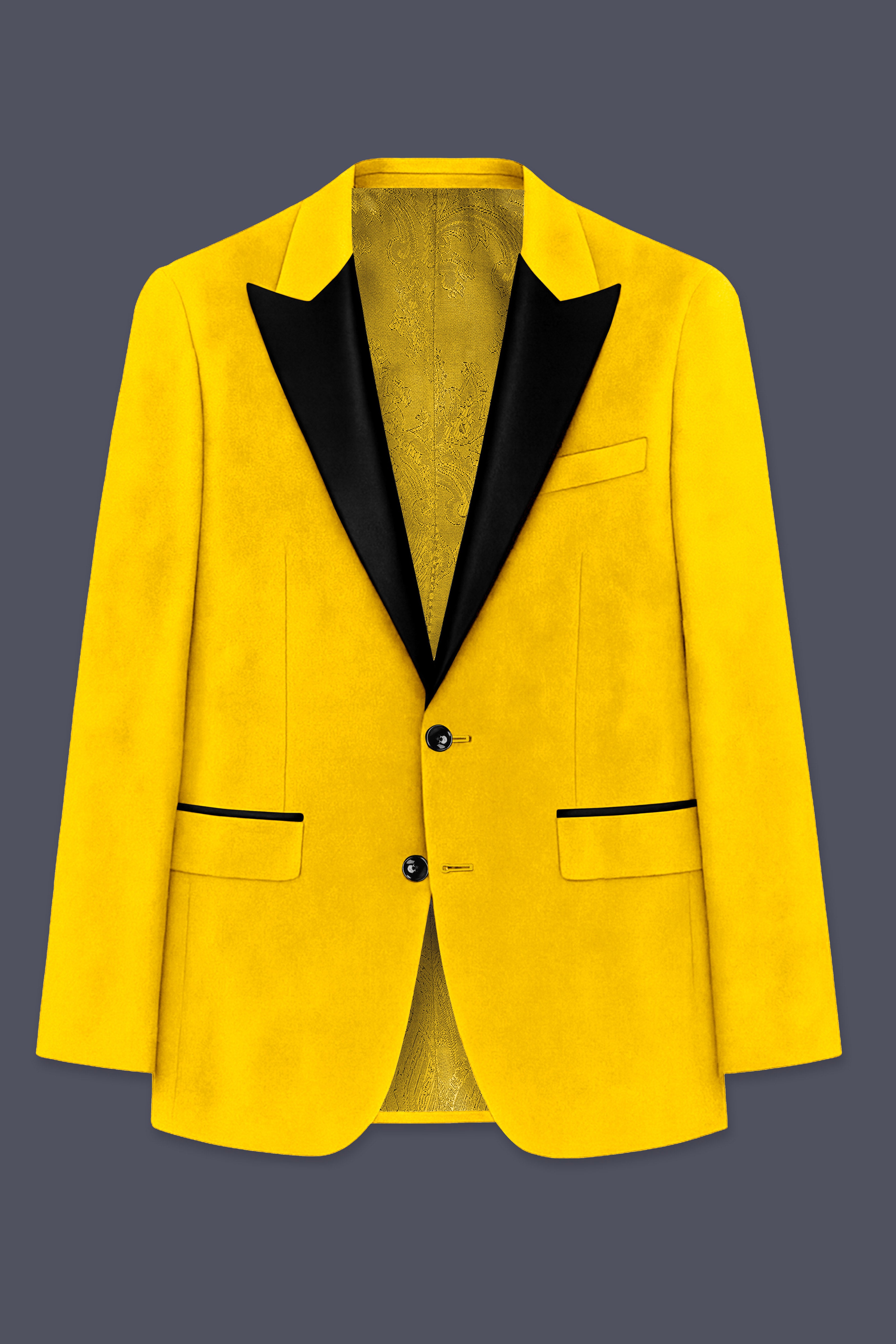 Safvell-Mustard Yellow Velvet Peak Lapel Tuxedo Blazer