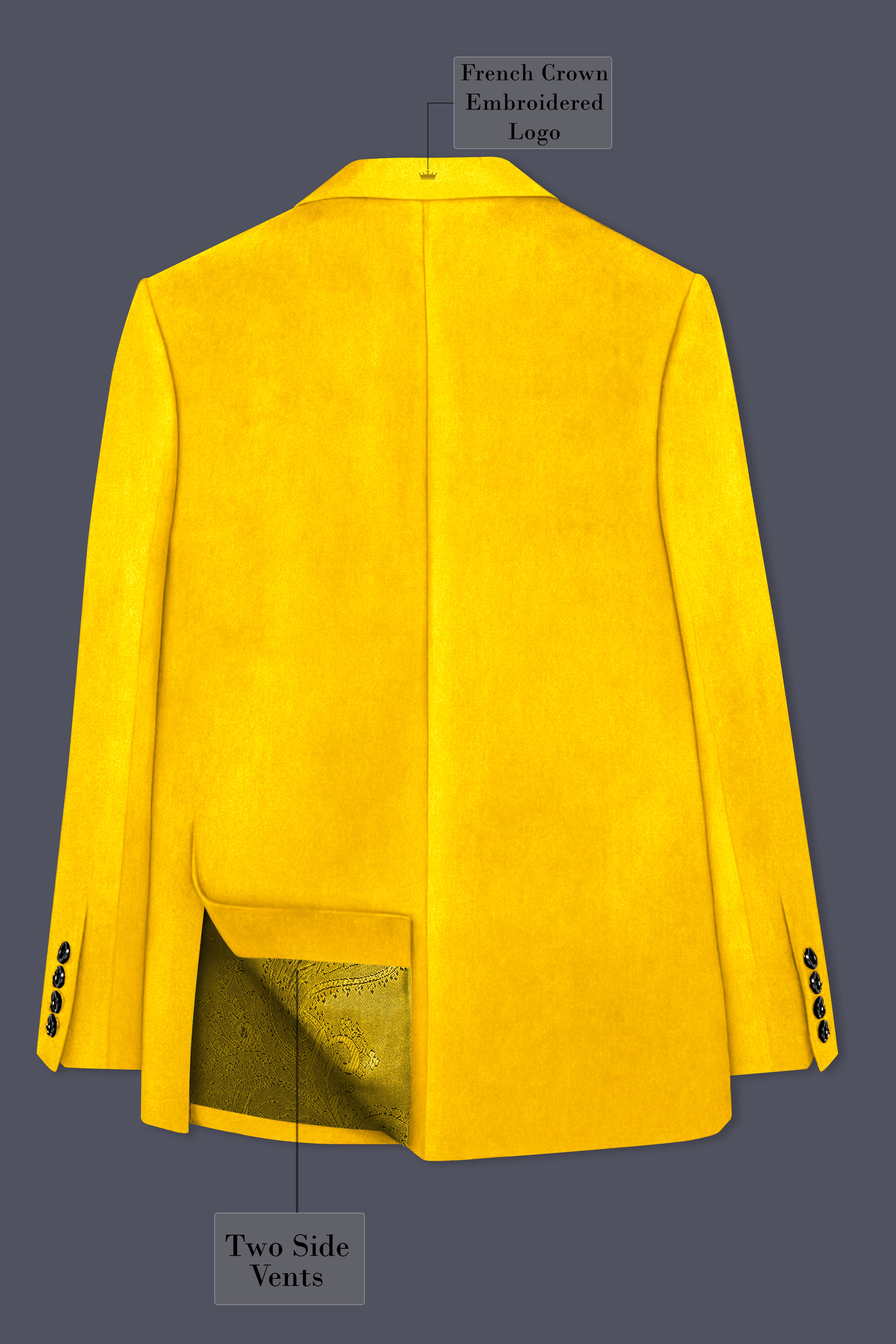 Safvell-Mustard Yellow Velvet Peak Lapel Tuxedo Blazer