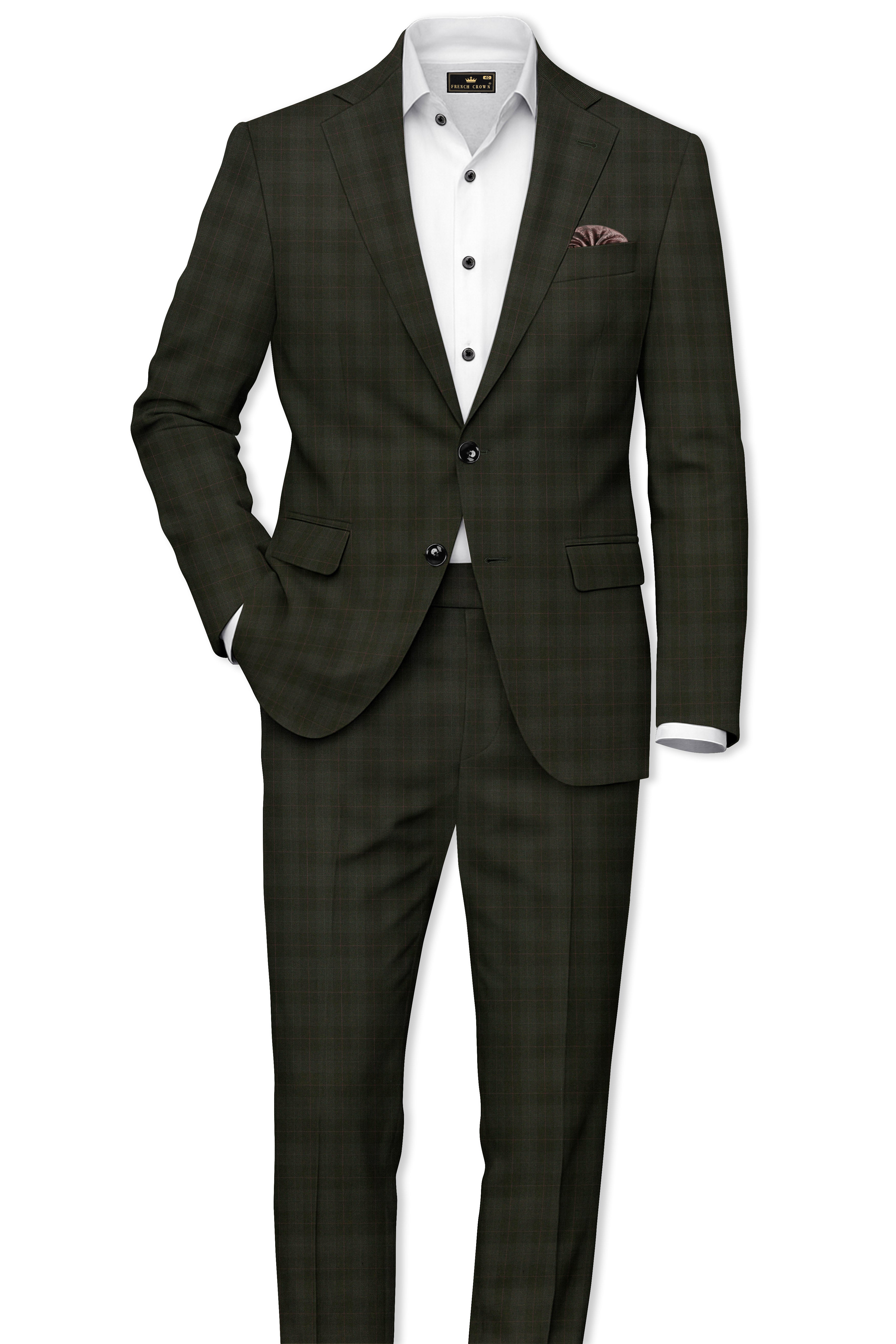 Viricheck-Birch Green Windowpane Wool Rich Single Breasted Blazer