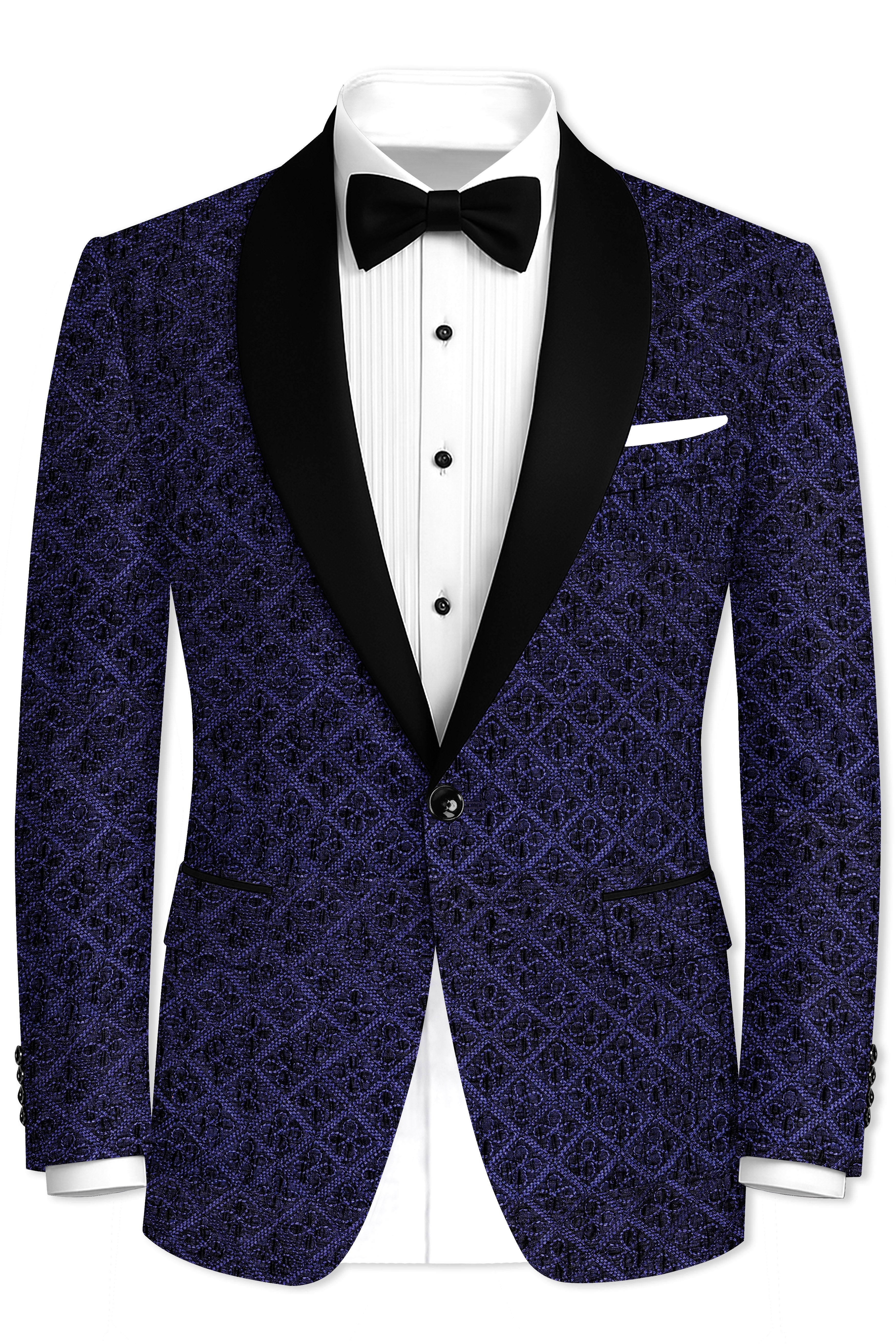 Florivue-Mirage Blue Flower Thread Embroidered Designer Tuxedo Blazer
