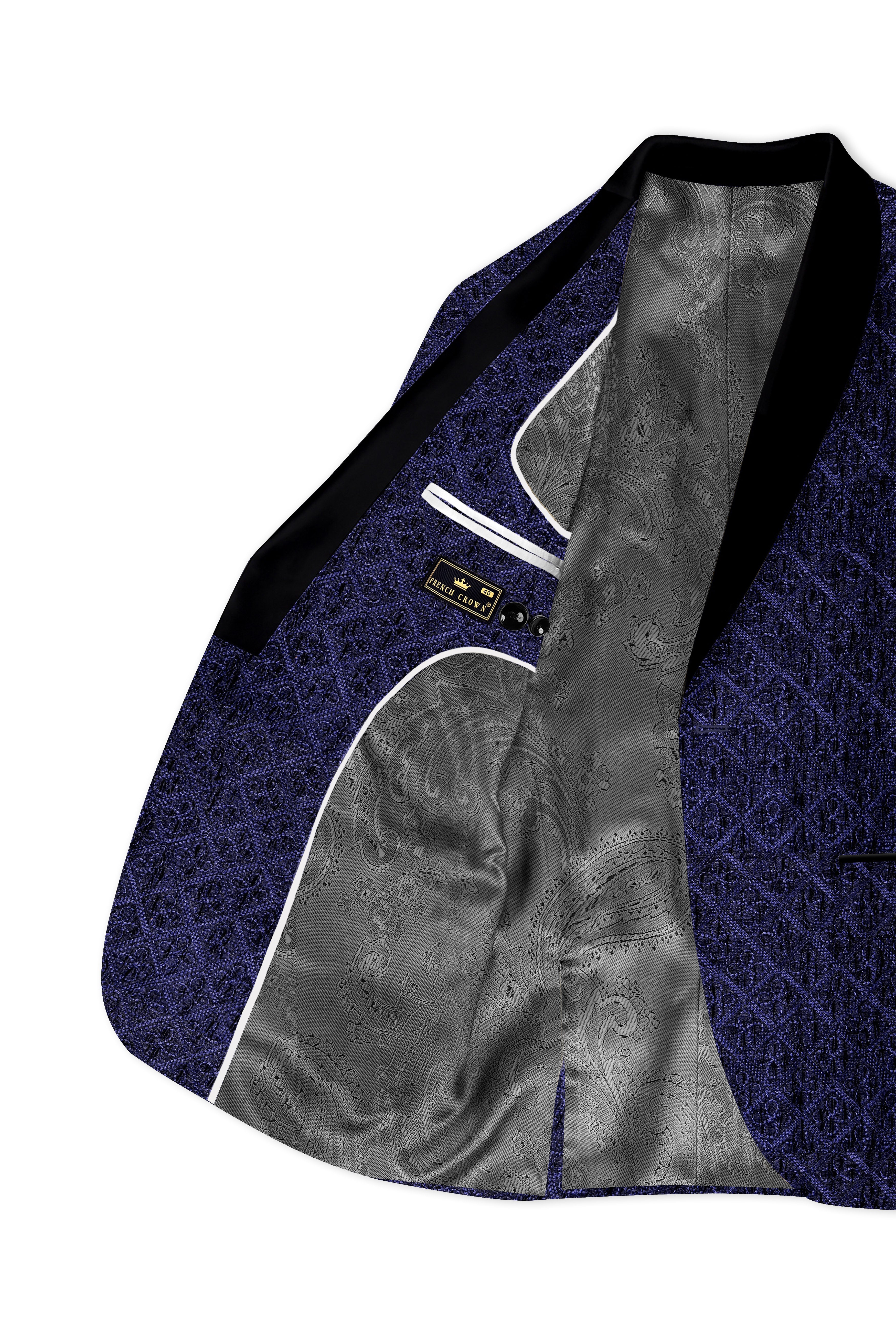 Florivue-Mirage Blue Flower Thread Embroidered Designer Tuxedo Blazer