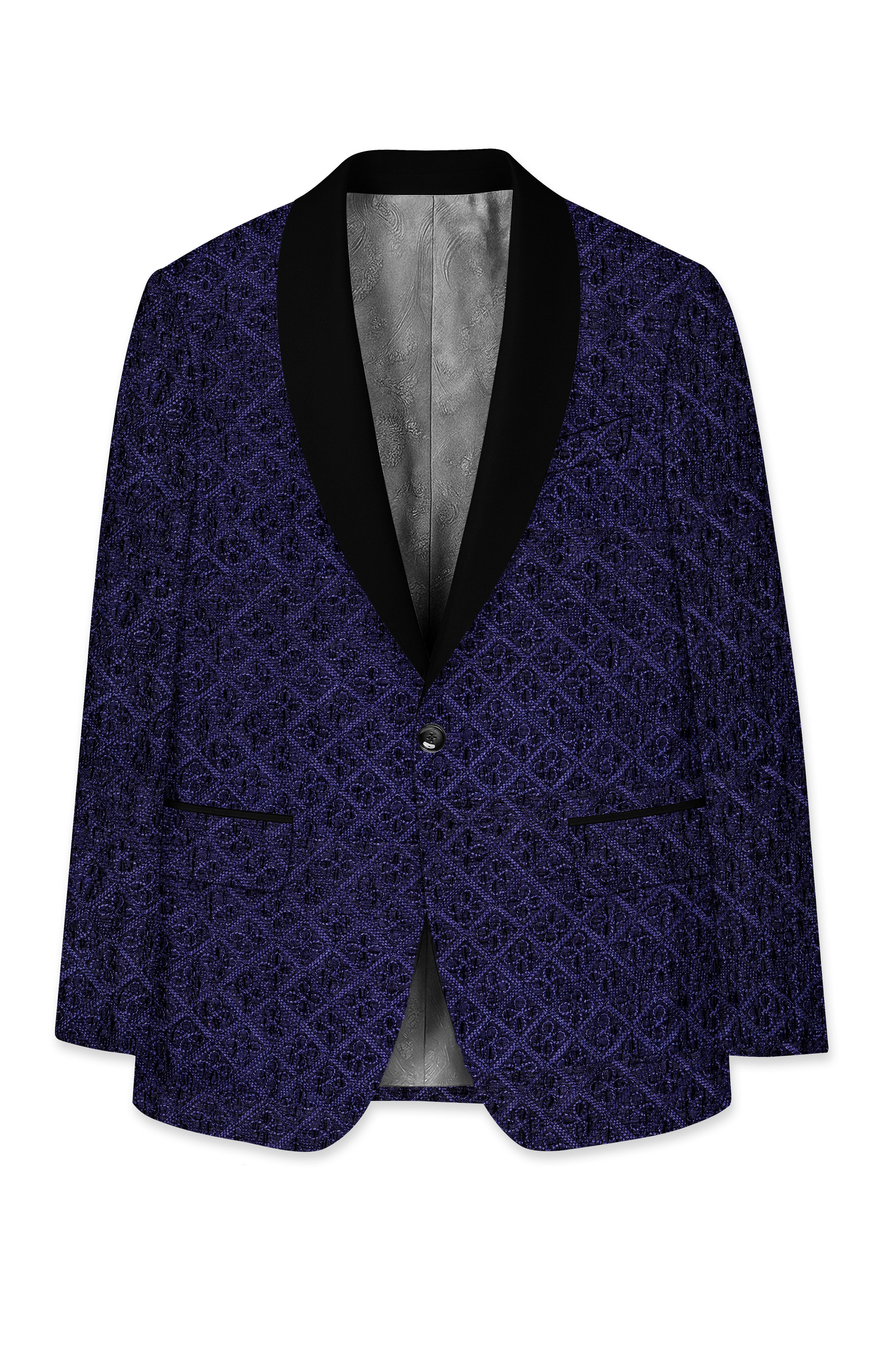 Florivue-Mirage Blue Flower Thread Embroidered Designer Tuxedo Blazer