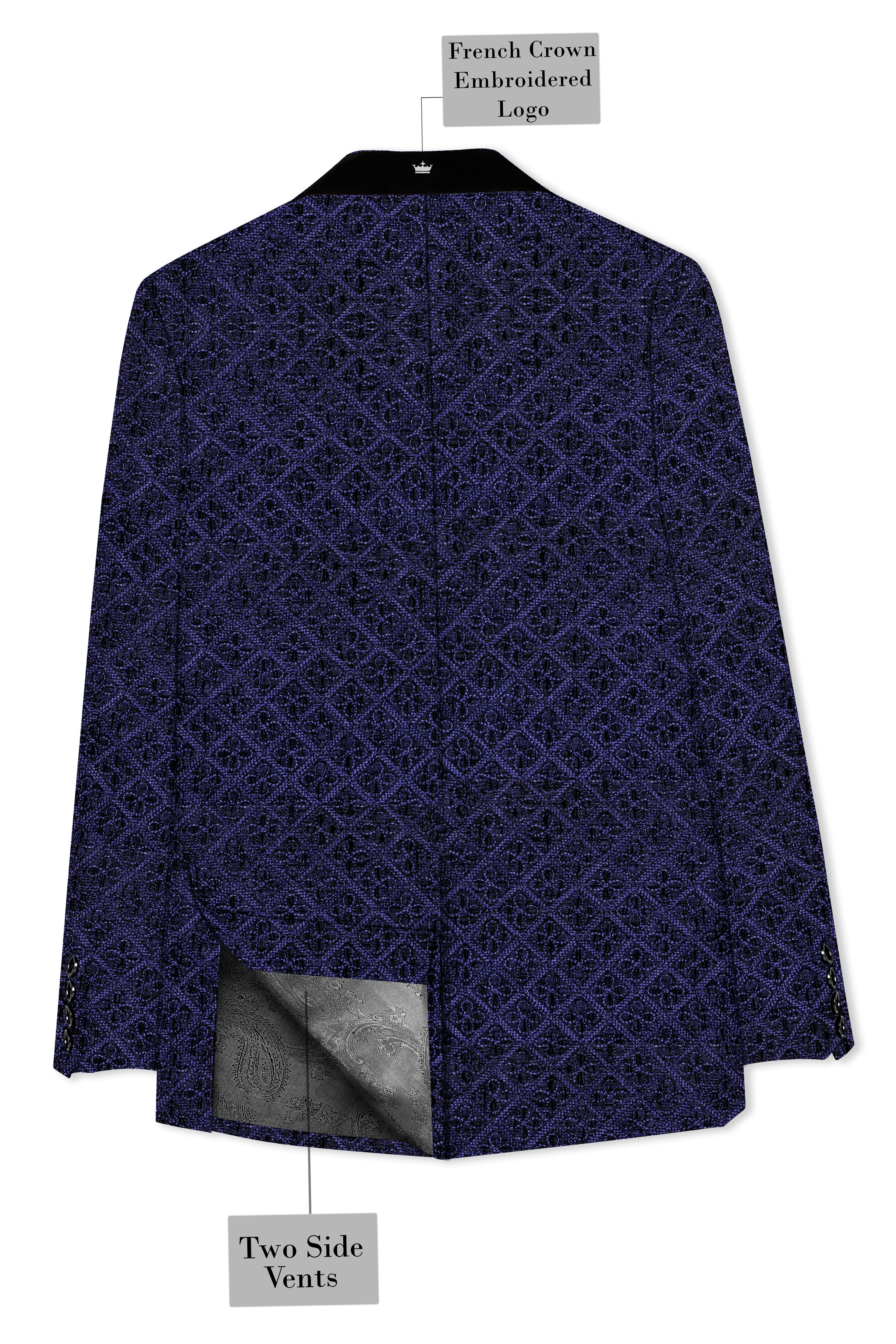 Florivue-Mirage Blue Flower Thread Embroidered Designer Tuxedo Blazer