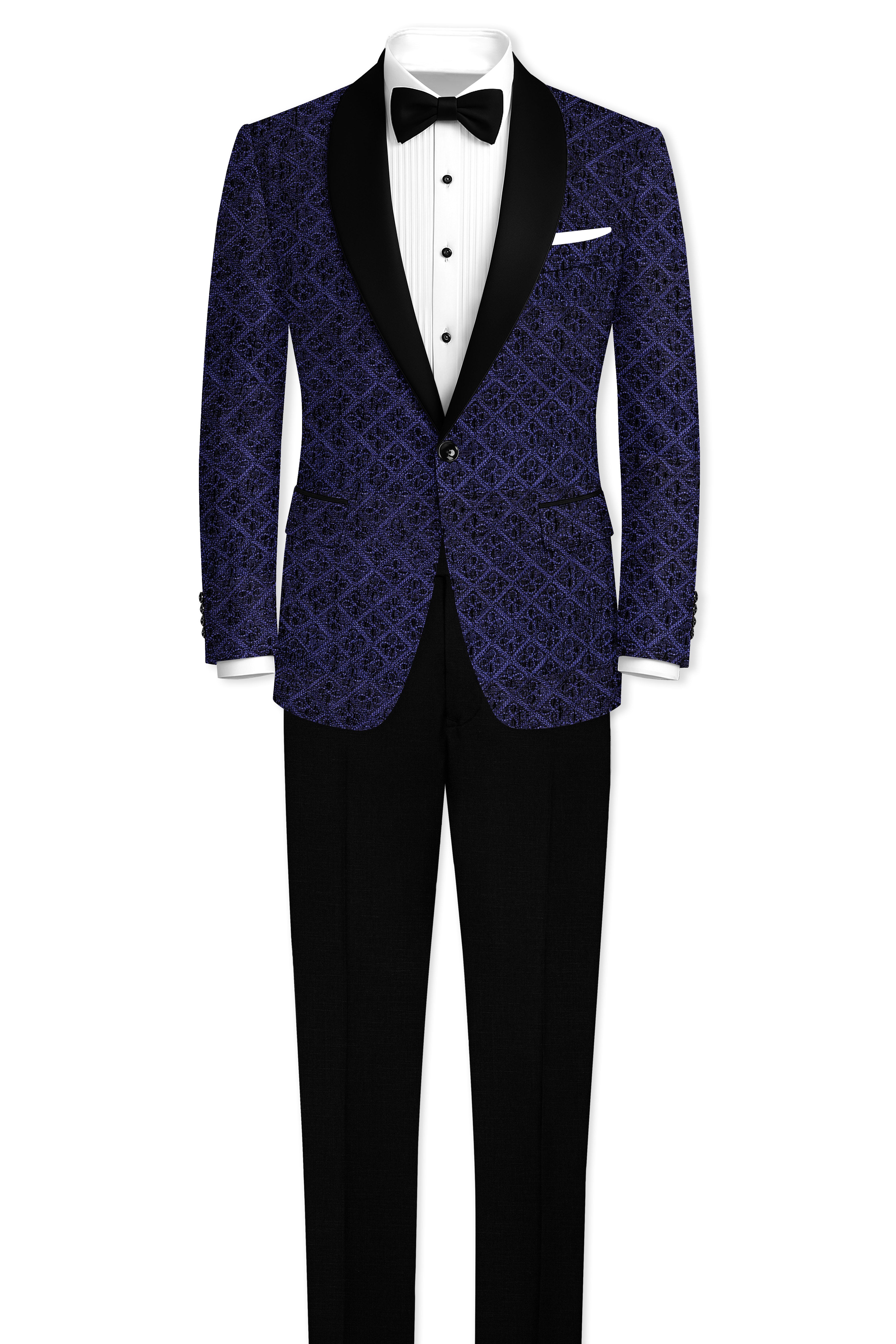 Florivue-Mirage Blue Flower Thread Embroidered Designer Tuxedo Blazer