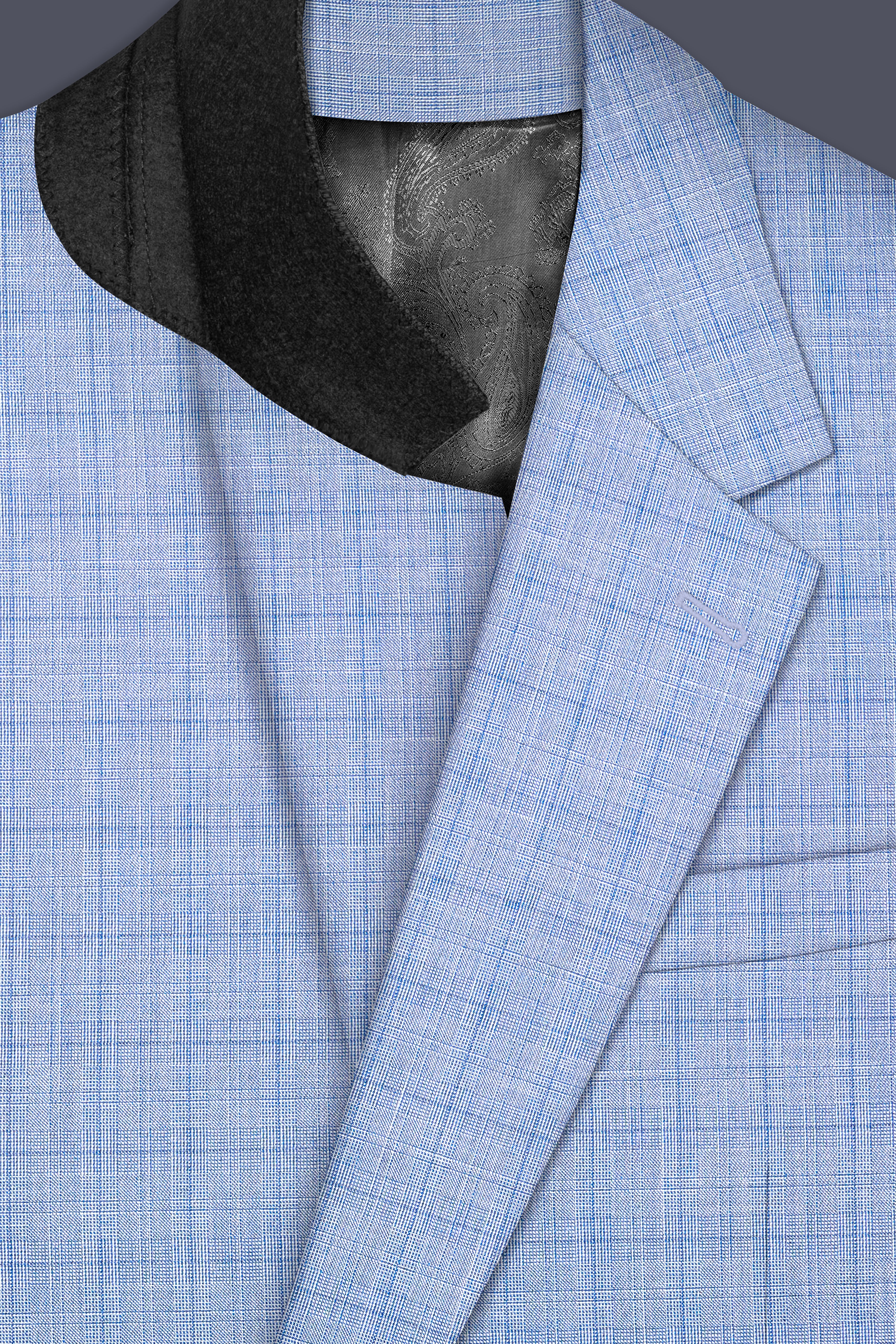 Aurelien-Cornflower Blue Windowpane Wool Rich Single Breasted Blazer