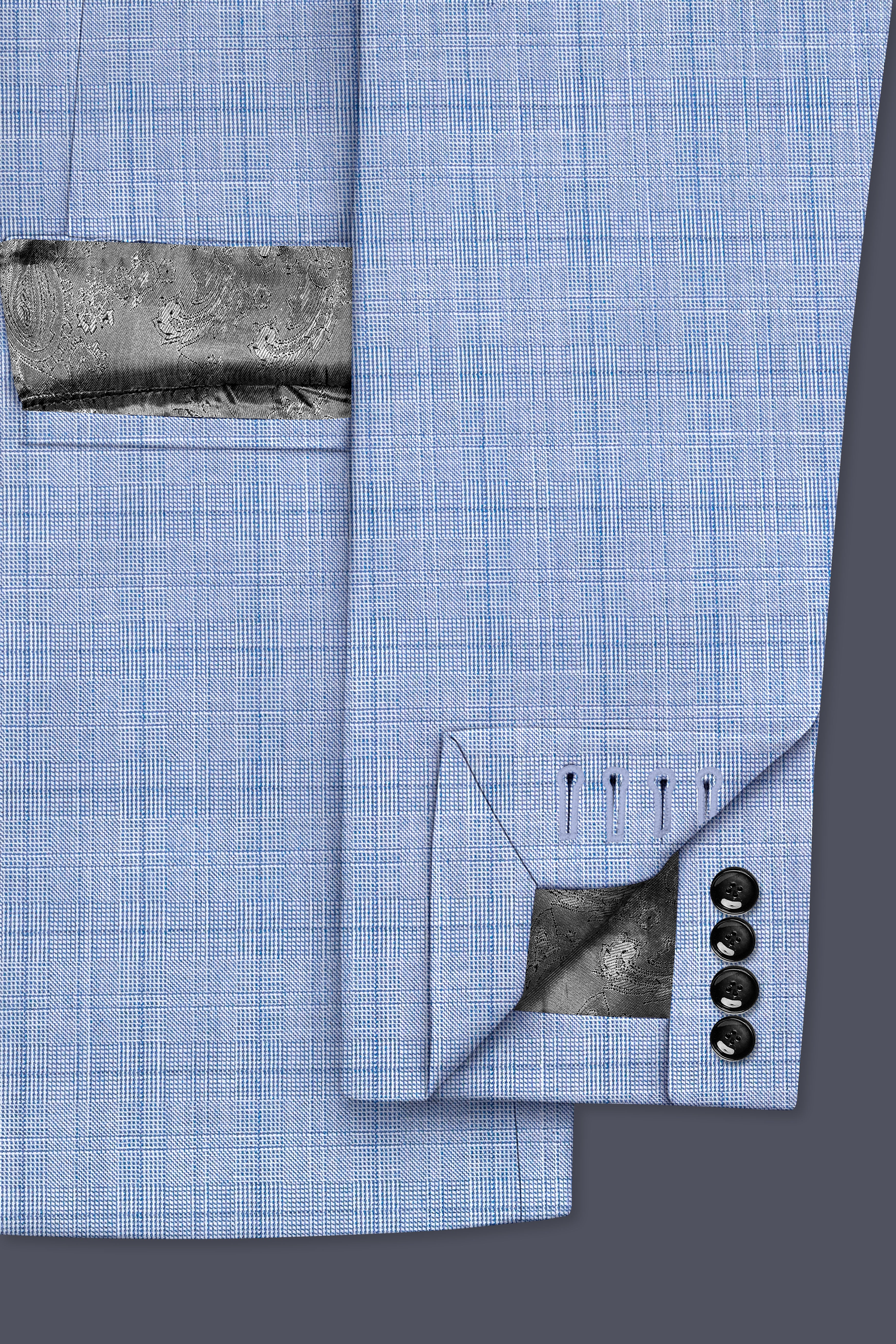 Aurelien-Cornflower Blue Windowpane Wool Rich Single Breasted Blazer