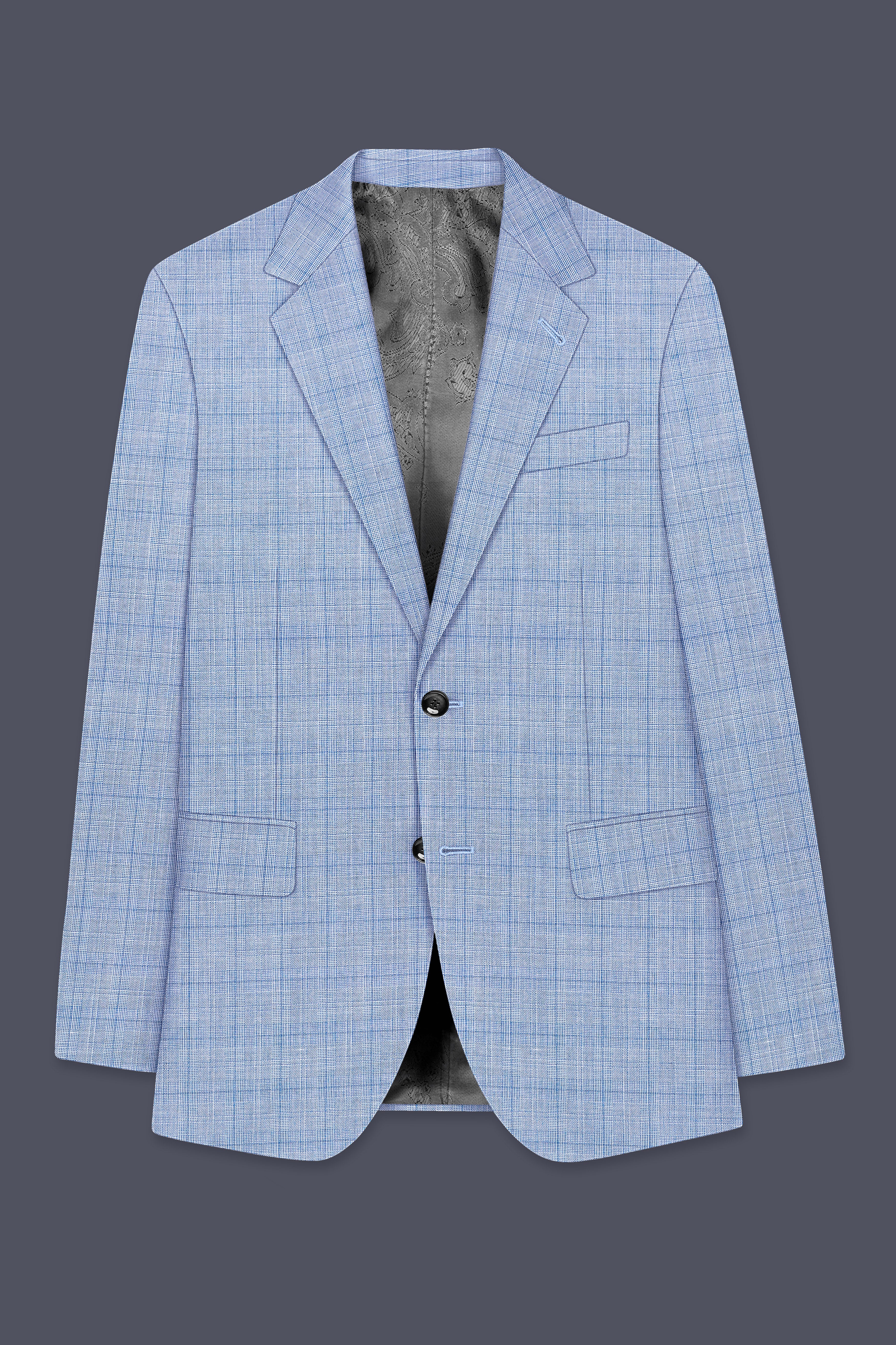 Aurelien-Cornflower Blue Windowpane Wool Rich Single Breasted Blazer