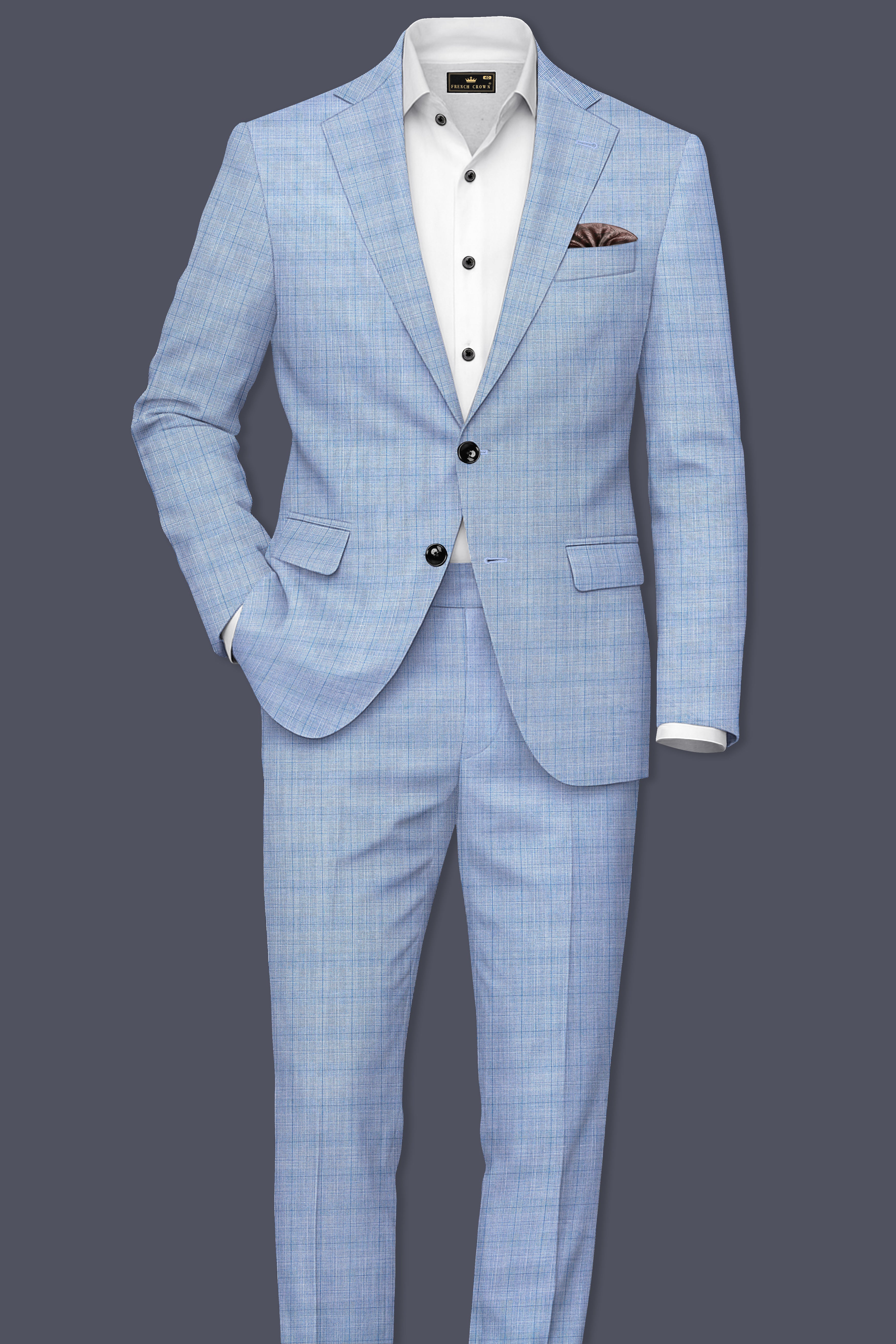 Aurelien-Cornflower Blue Windowpane Wool Rich Single Breasted Blazer
