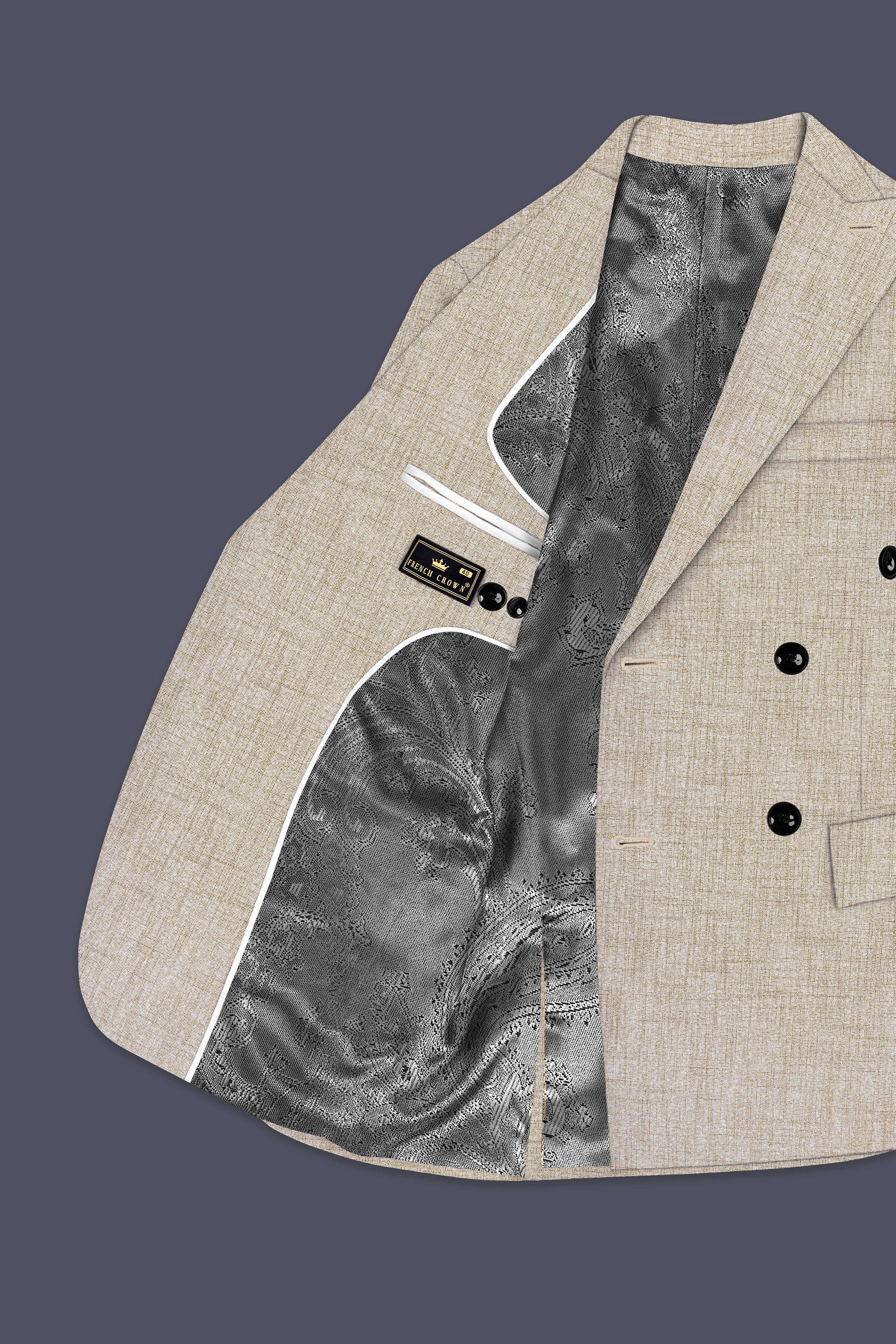 Auricrem-Martini Cream Textured Wool Rich Double Breasted Blazer
