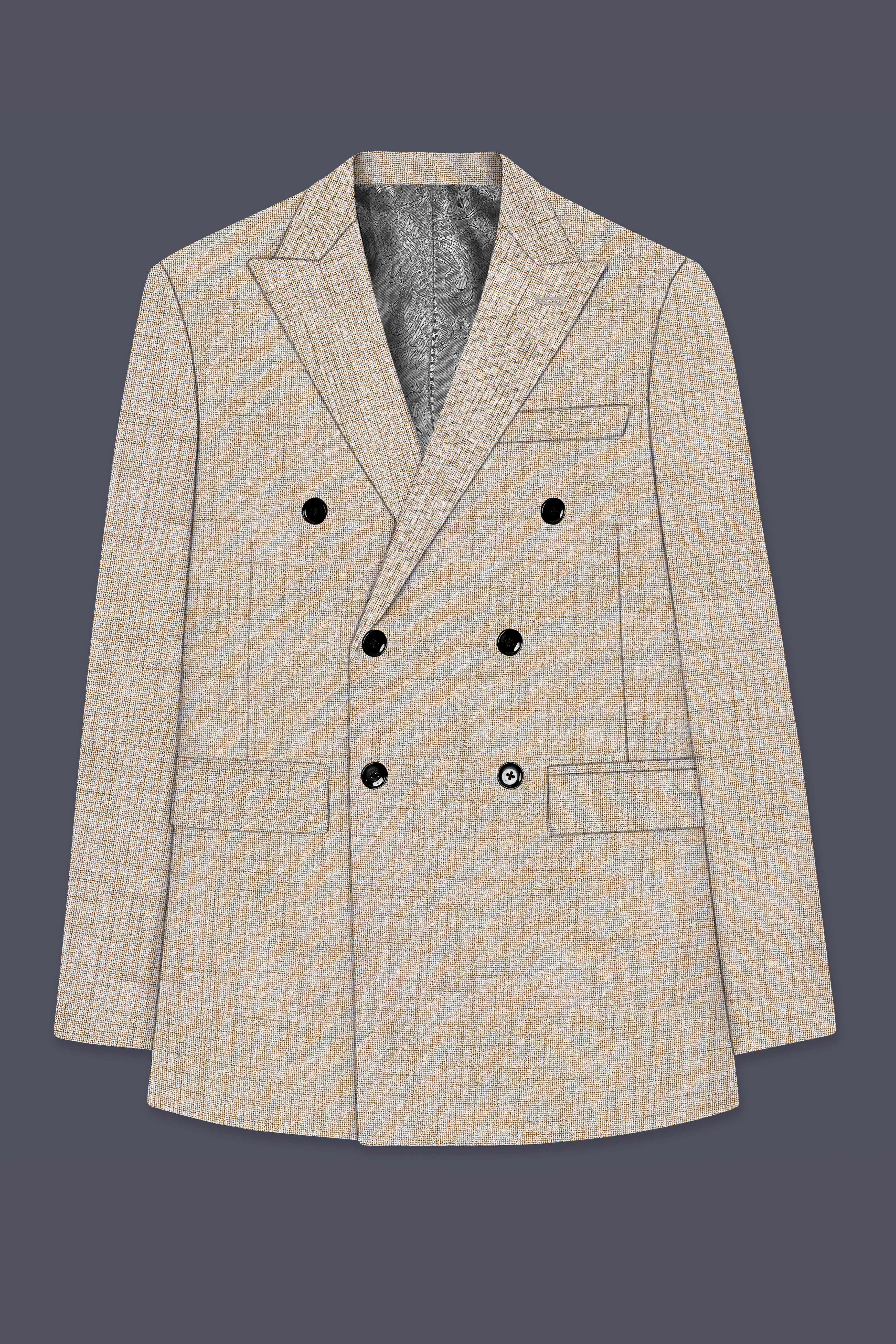Auricrem-Martini Cream Textured Wool Rich Double Breasted Blazer