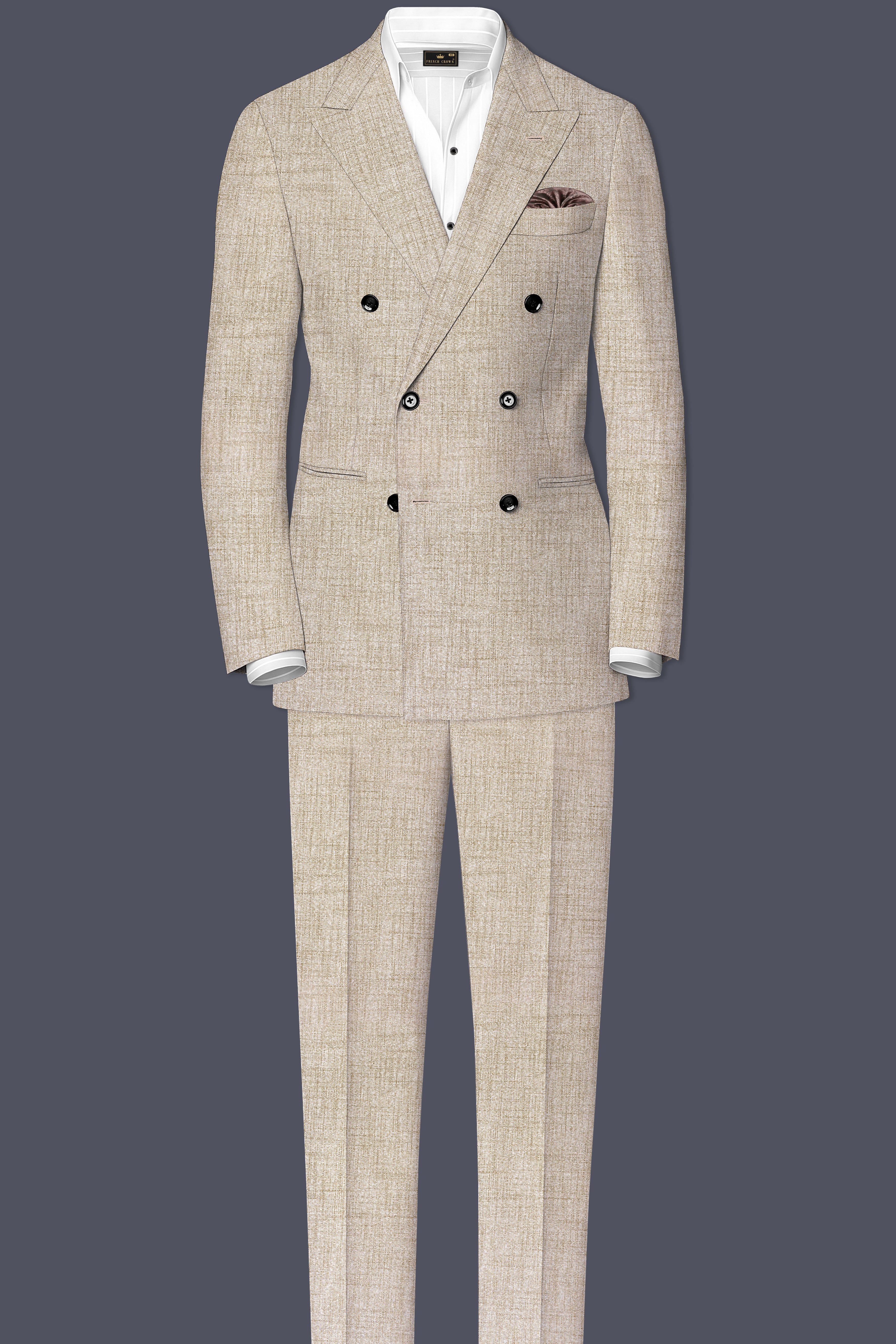 Auricrem-Martini Cream Textured Wool Rich Double Breasted Blazer