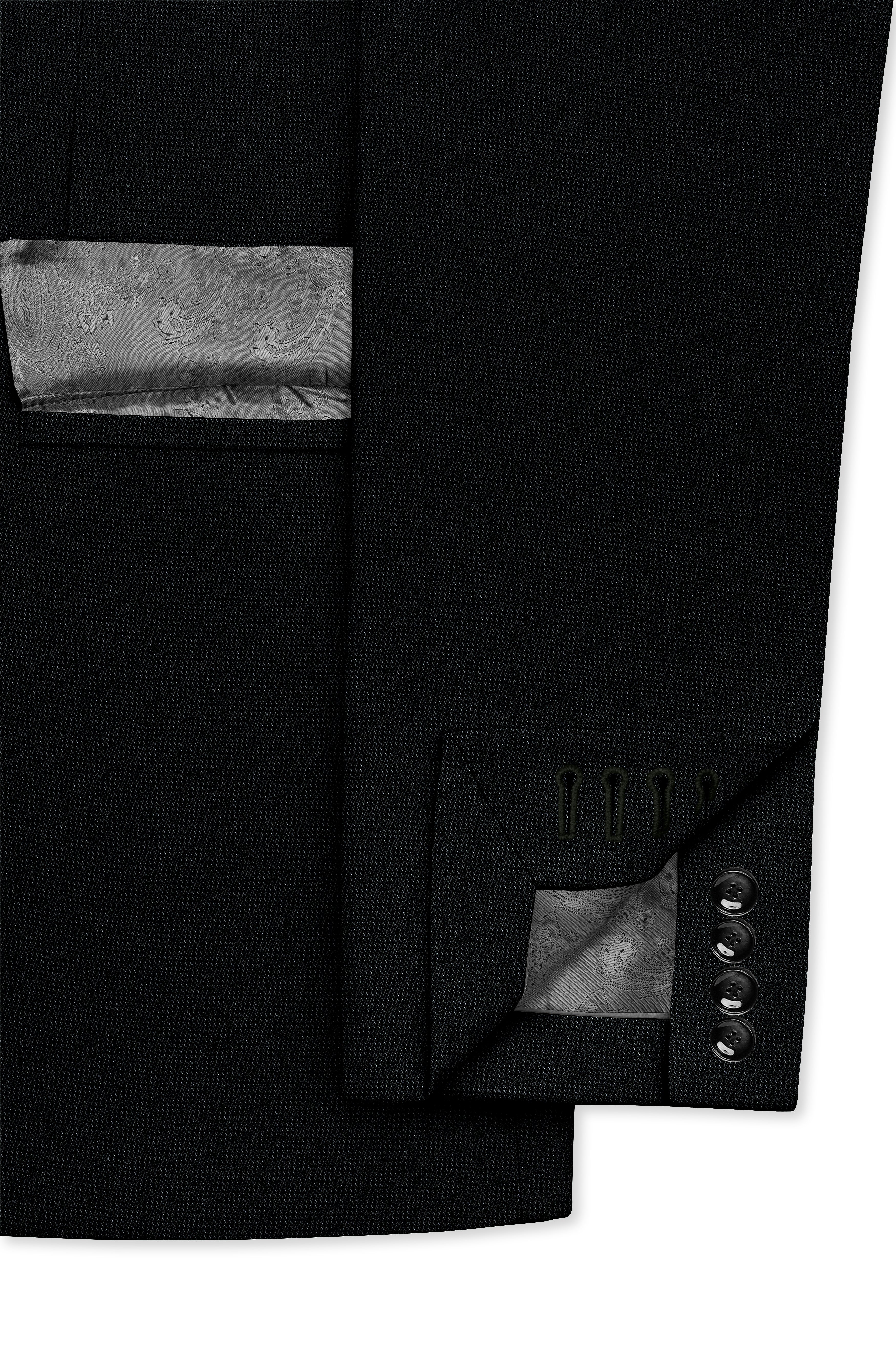Noctivell-Jade Black Textured Wool Rich Single Breasted Blazer