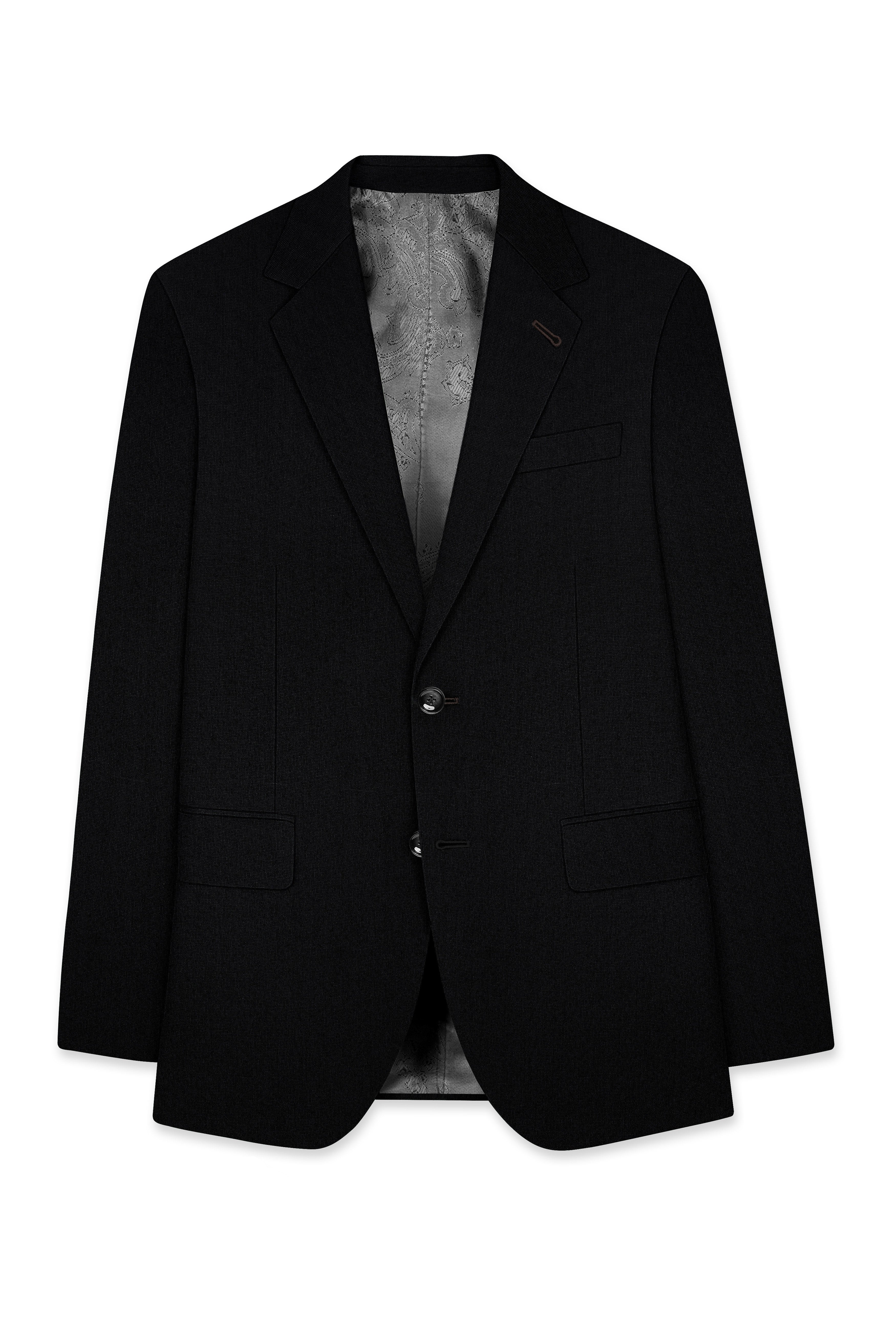 Noctivell-Jade Black Textured Wool Rich Single Breasted Blazer