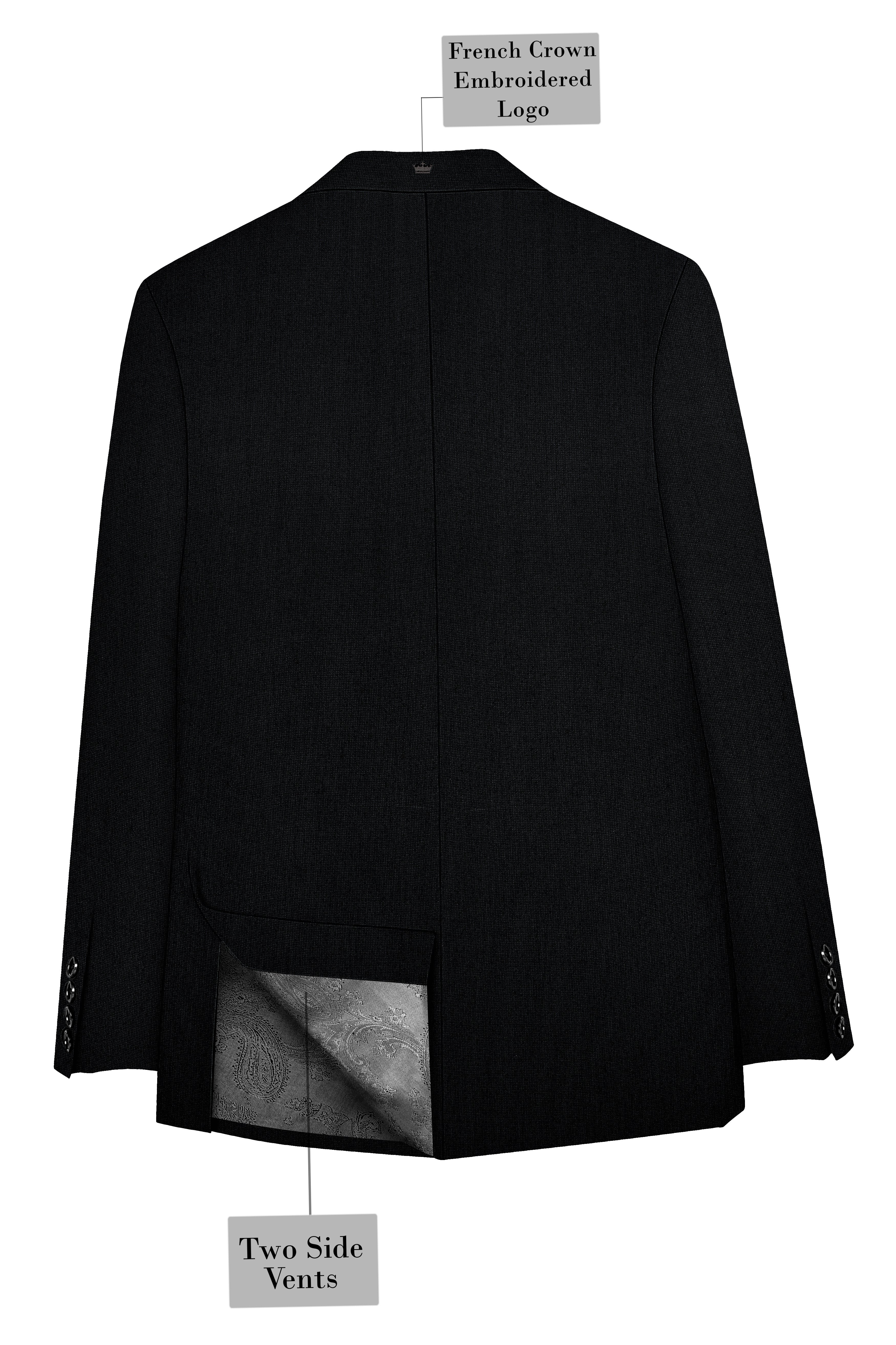 Noctivell-Jade Black Textured Wool Rich Single Breasted Blazer