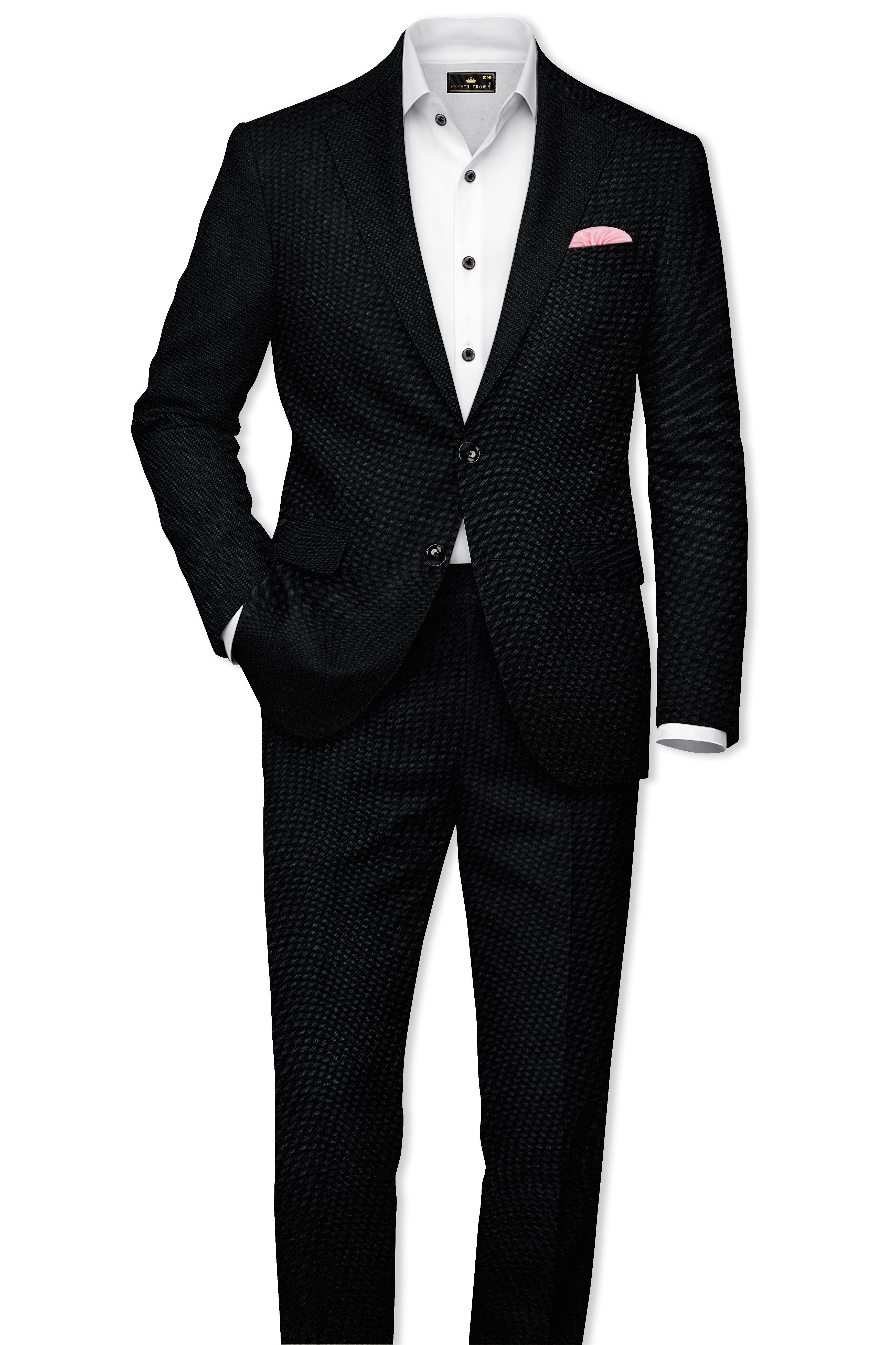 Noctivell-Jade Black Textured Wool Rich Single Breasted Blazer