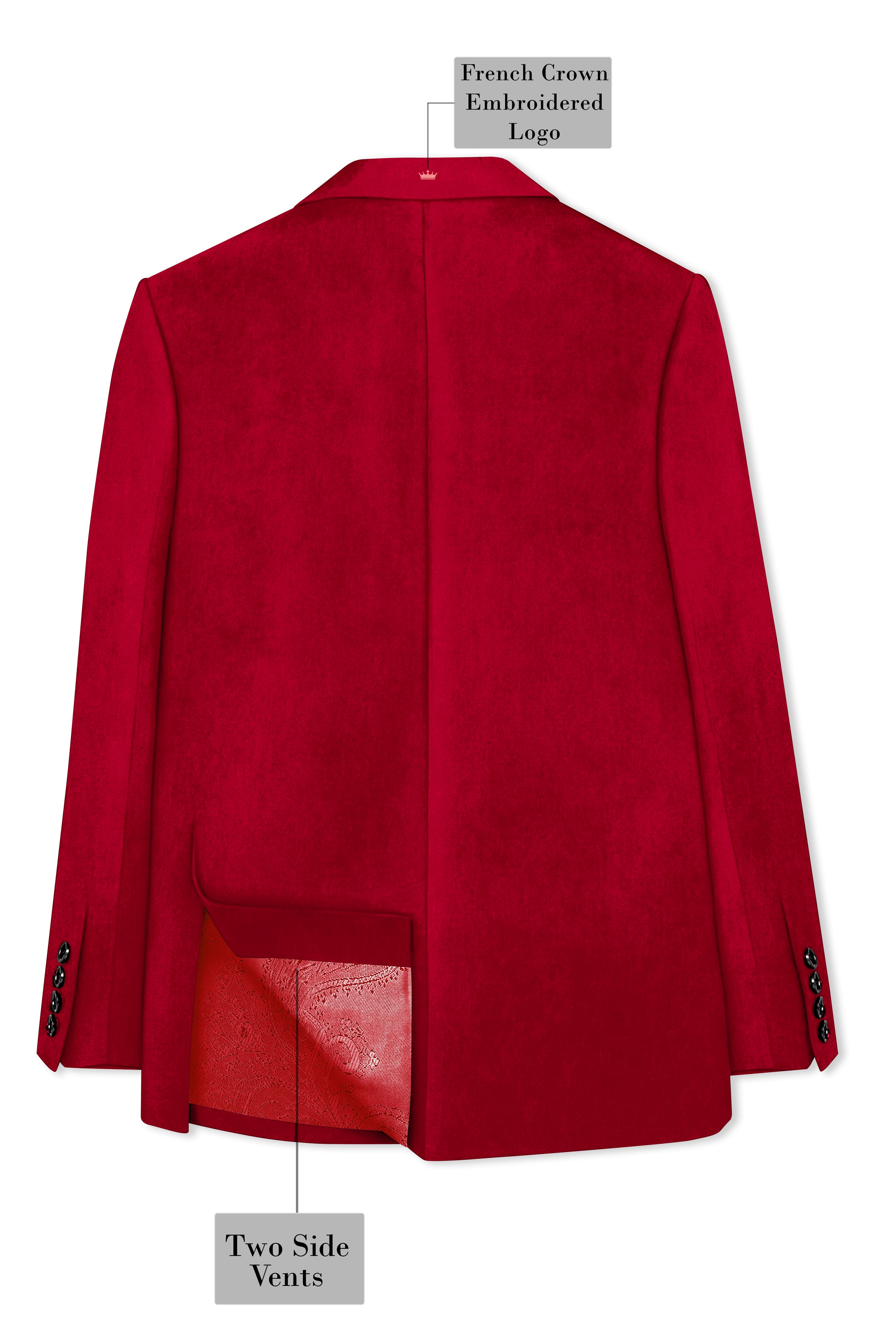 Rubivell-Carmine Red Velvet Peak Lapel Tuxedo Blazer
