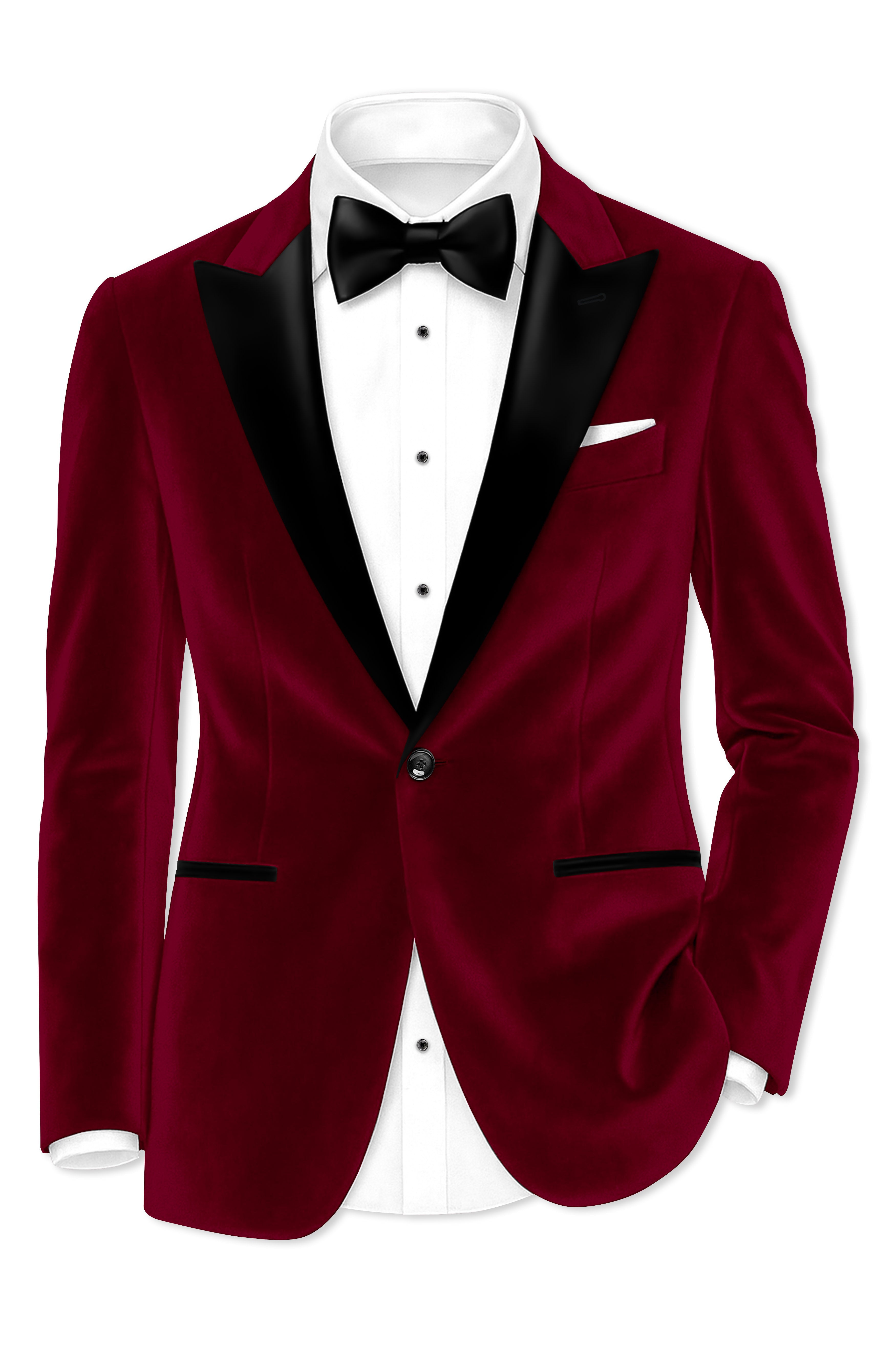 Marcrest-Castro maroon Velvet Peak Lapel Tuxedo Blazer