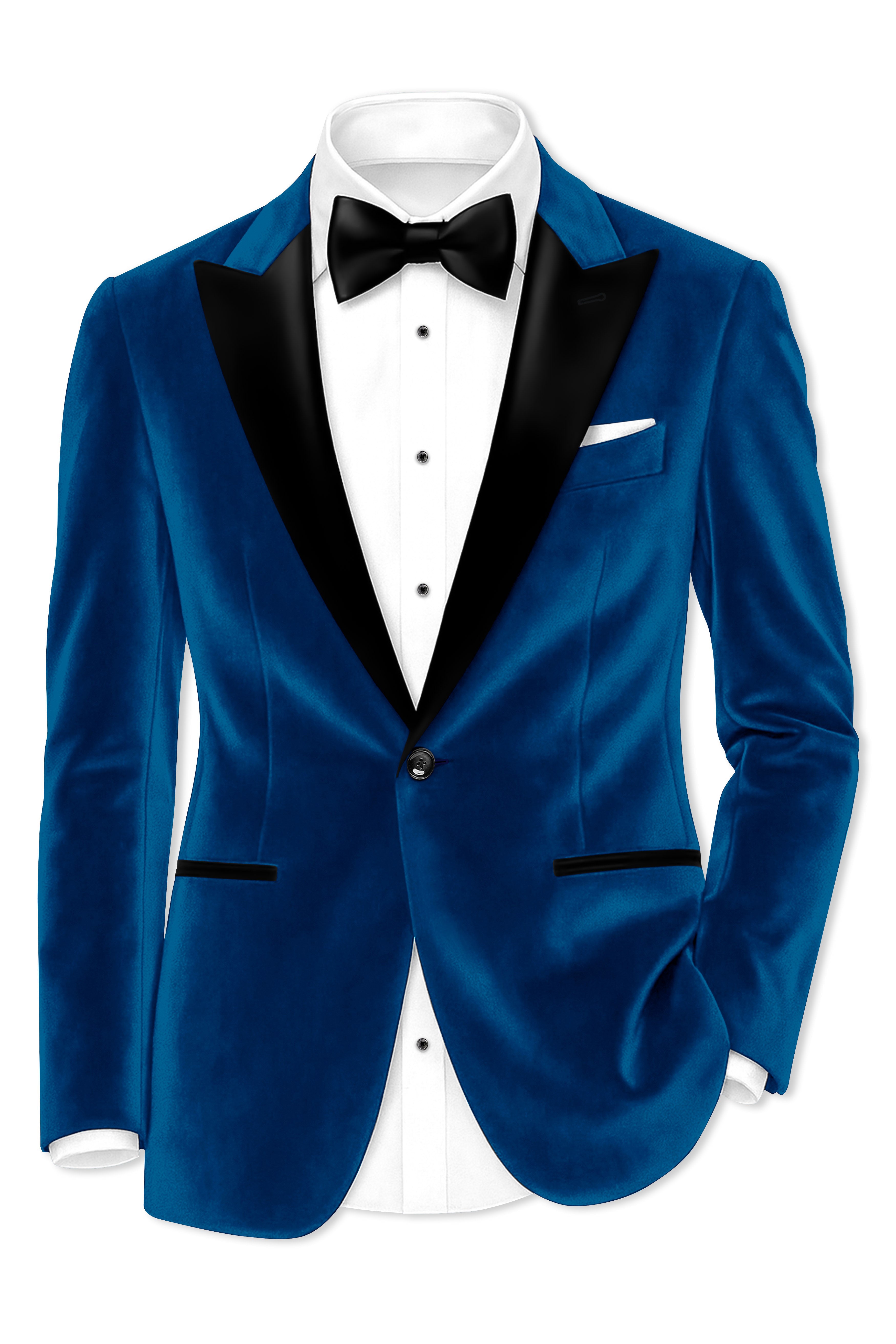 Velcrest-Prussian Blue Velvet Peak Lapel Tuxedo Blazer
