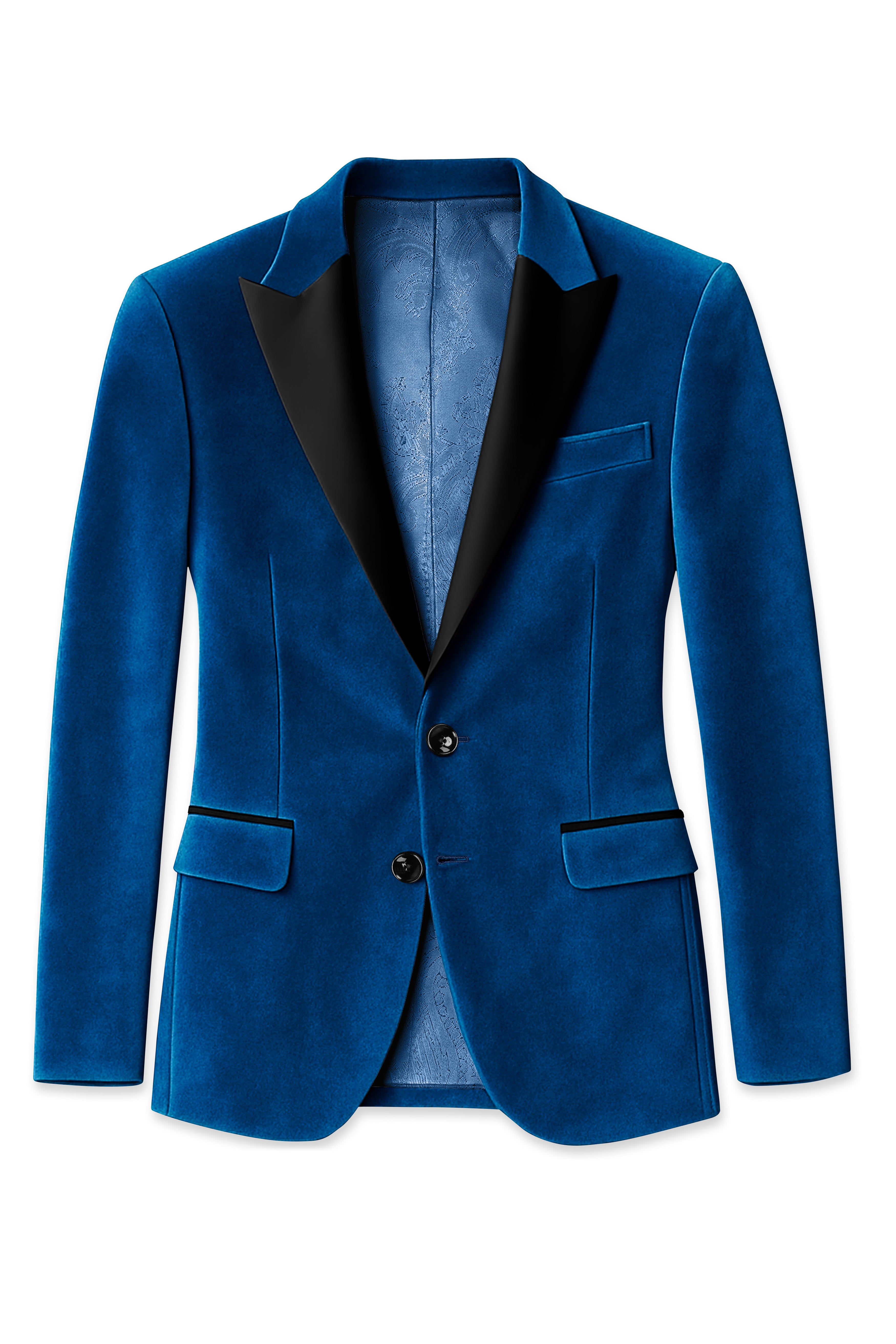 Velcrest-Prussian Blue Velvet Peak Lapel Tuxedo Blazer